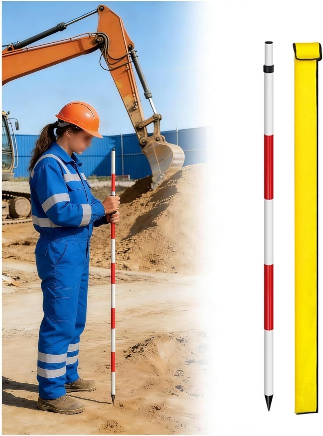 Varilla de aluminio para equipos de topografía de estación total, esencial para ingeniería vial y municipal, 6.6 pies de largo