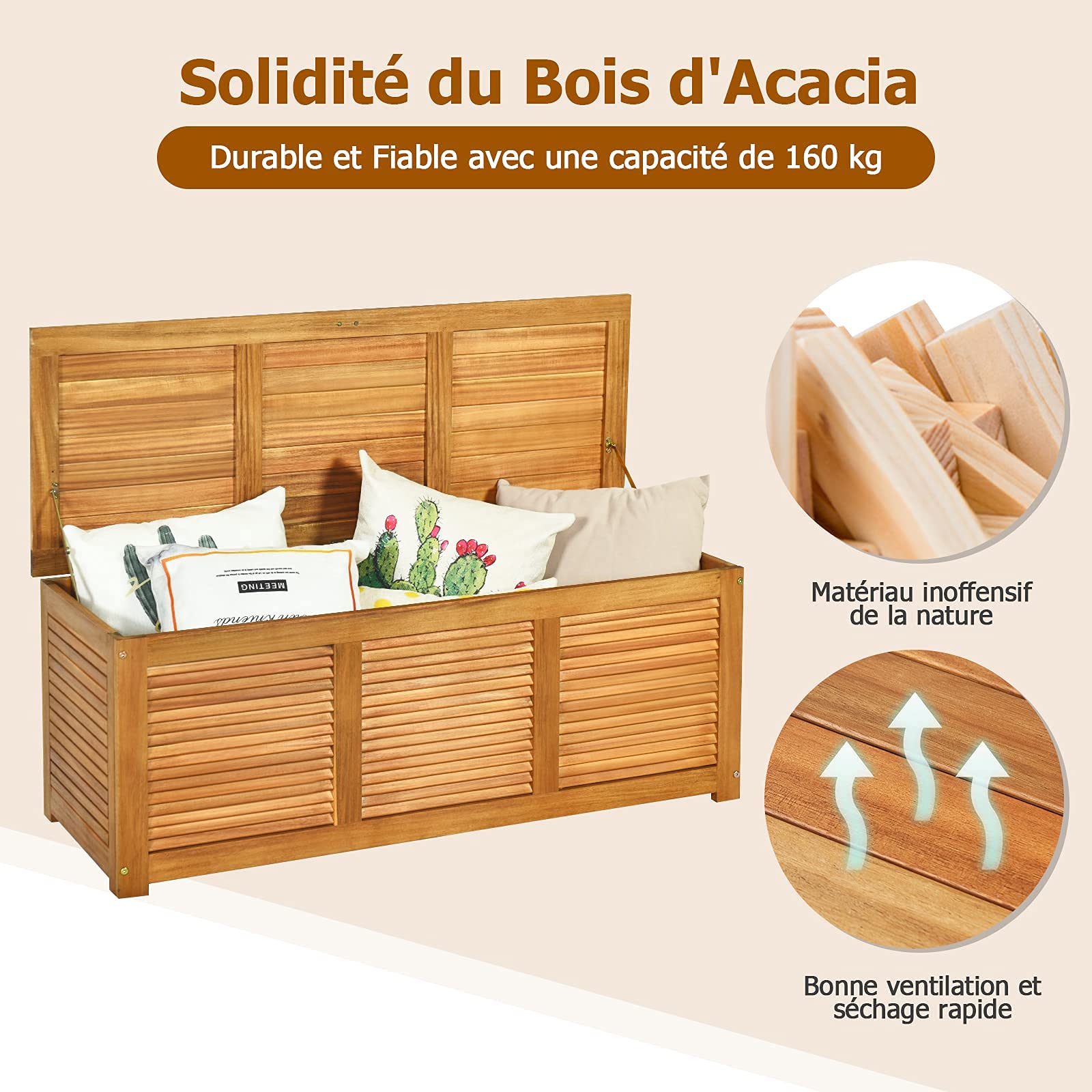 DREAMADE Coffre de Rangement en Bois avec charnières en métal 120X45X45CM pour Stockage d'Outils et Jouets, Charge Max. 150KG comme Banc et Table d'Appoint