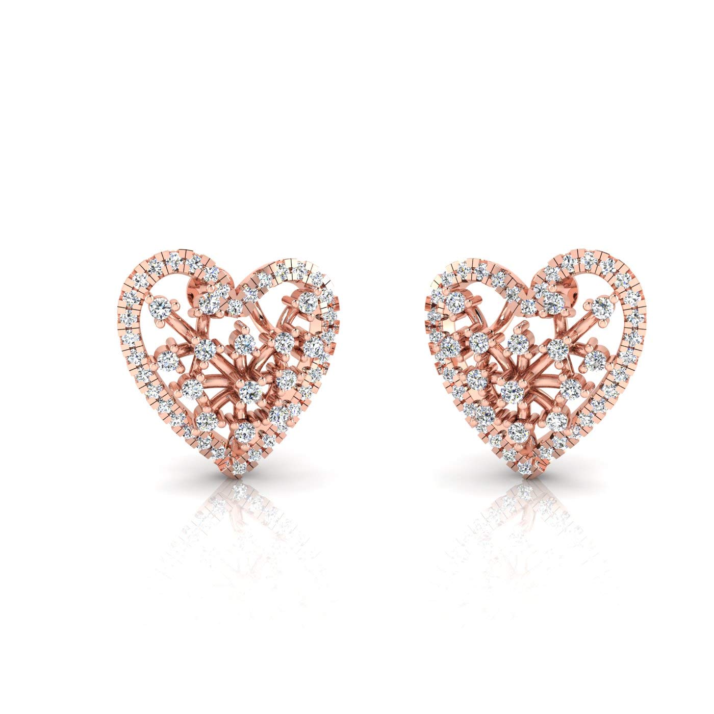 Heart Shape Diamond Rose Gold Studs Metal Earrings for Women-image-18