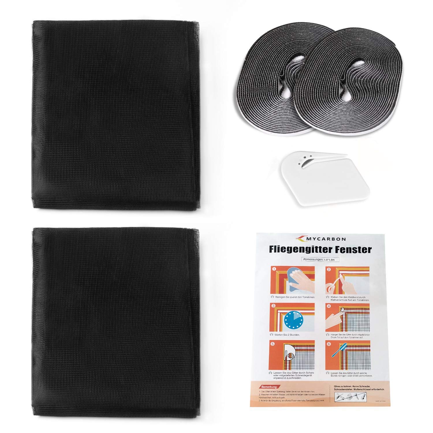 EASYmaxx Vliegengaas voor ramen, montage zonder boren, op maat te snijden, insectenbescherming voor ramen tot 110 x 130 cm, muggenbescherming, vliegennet, klittenband, zelfklevend, 2 stuks