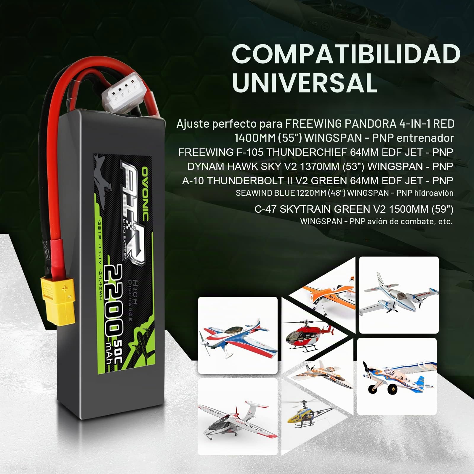 OVONIC 3s Lipo Batería 11.1V 2200mAh 50C con XT60 para RC Evader Bx Car RC Truck RC Truggy RC Airplane UAV Drone FPV (2 Piezas)