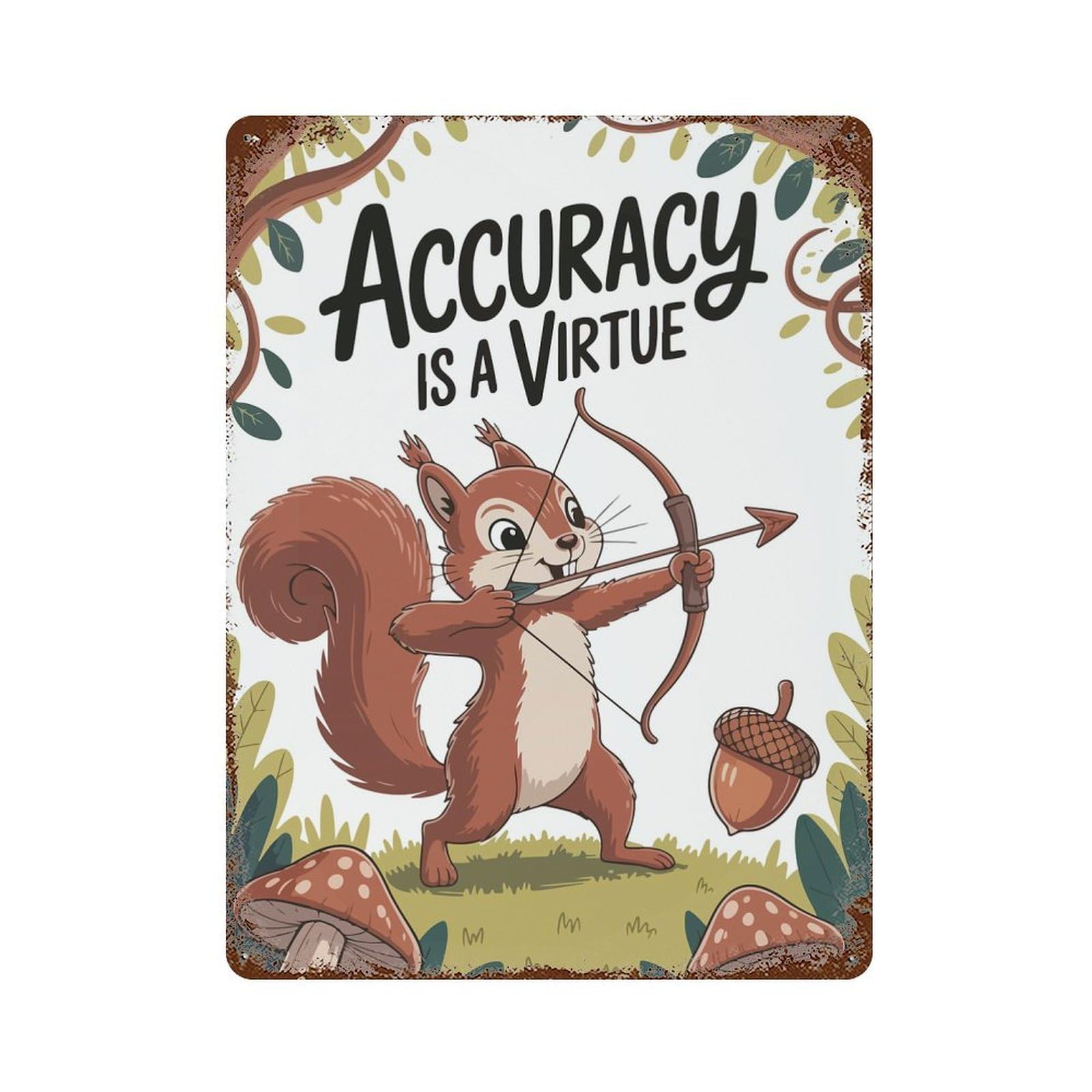 Squirrel Archer Accuracy Is A Virtue Retro Metal Sign 15.7"x11.8", Old School Wall Decor for Garage, Bar And Workshop Decor