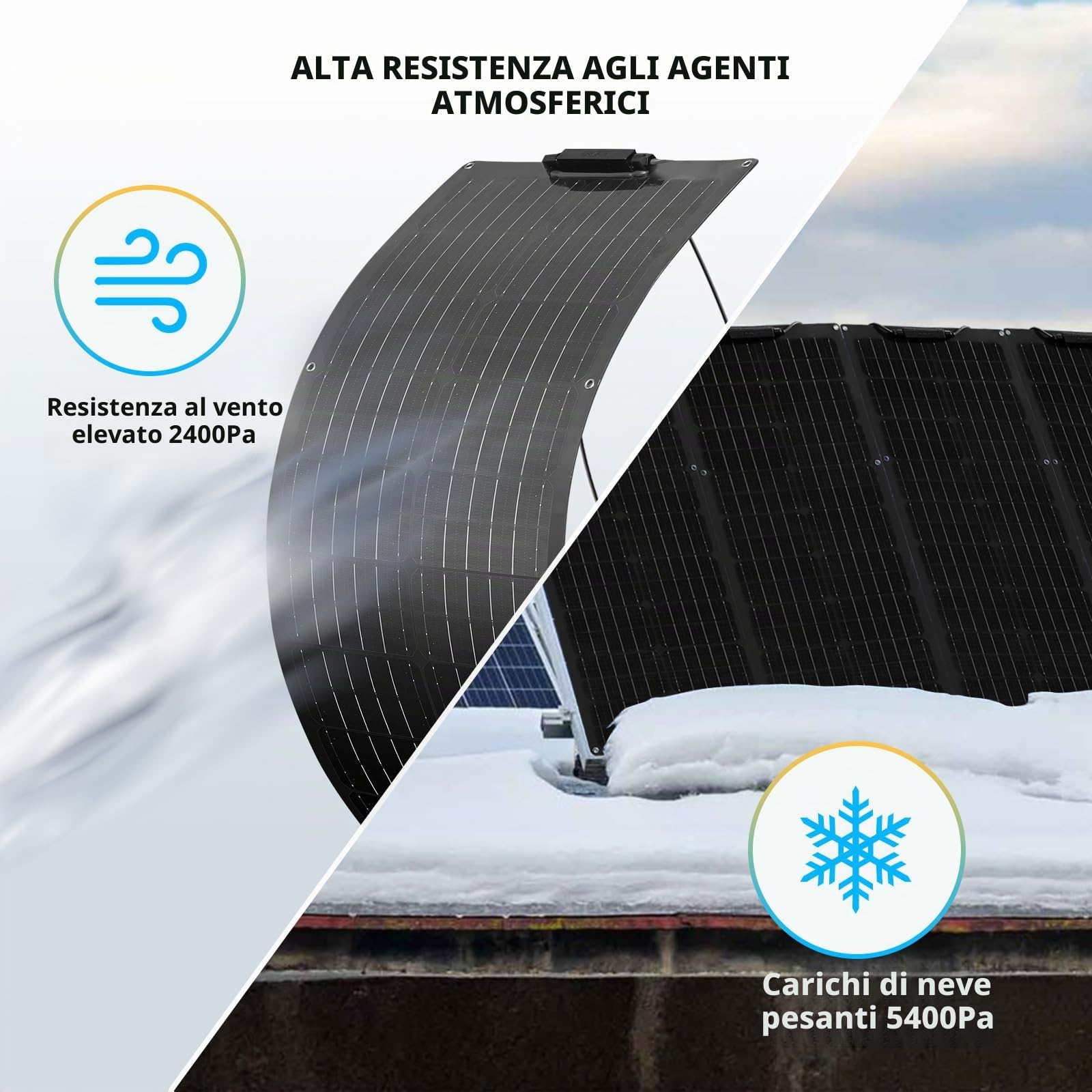 Pannello solare flessibile 50 W, nero, 19,8 V, monocristallino, per batterie 12 V, camper, barca, yacht, impianto tetto piatto, mattoni, balcone, casa