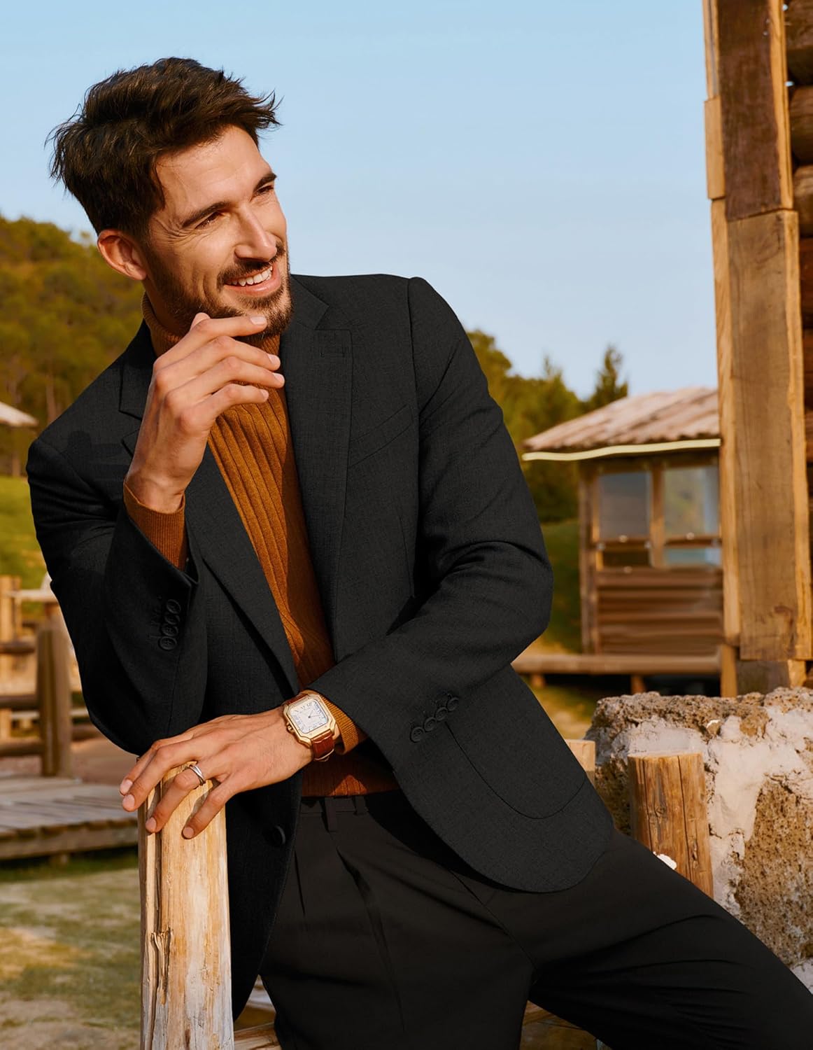 PJ PAUL JONES Mens Casual Sport Coats Two Button Slim Fit Blazer Lightweight Pattern Lined Notch Lapel Suit Jacket - Image 2