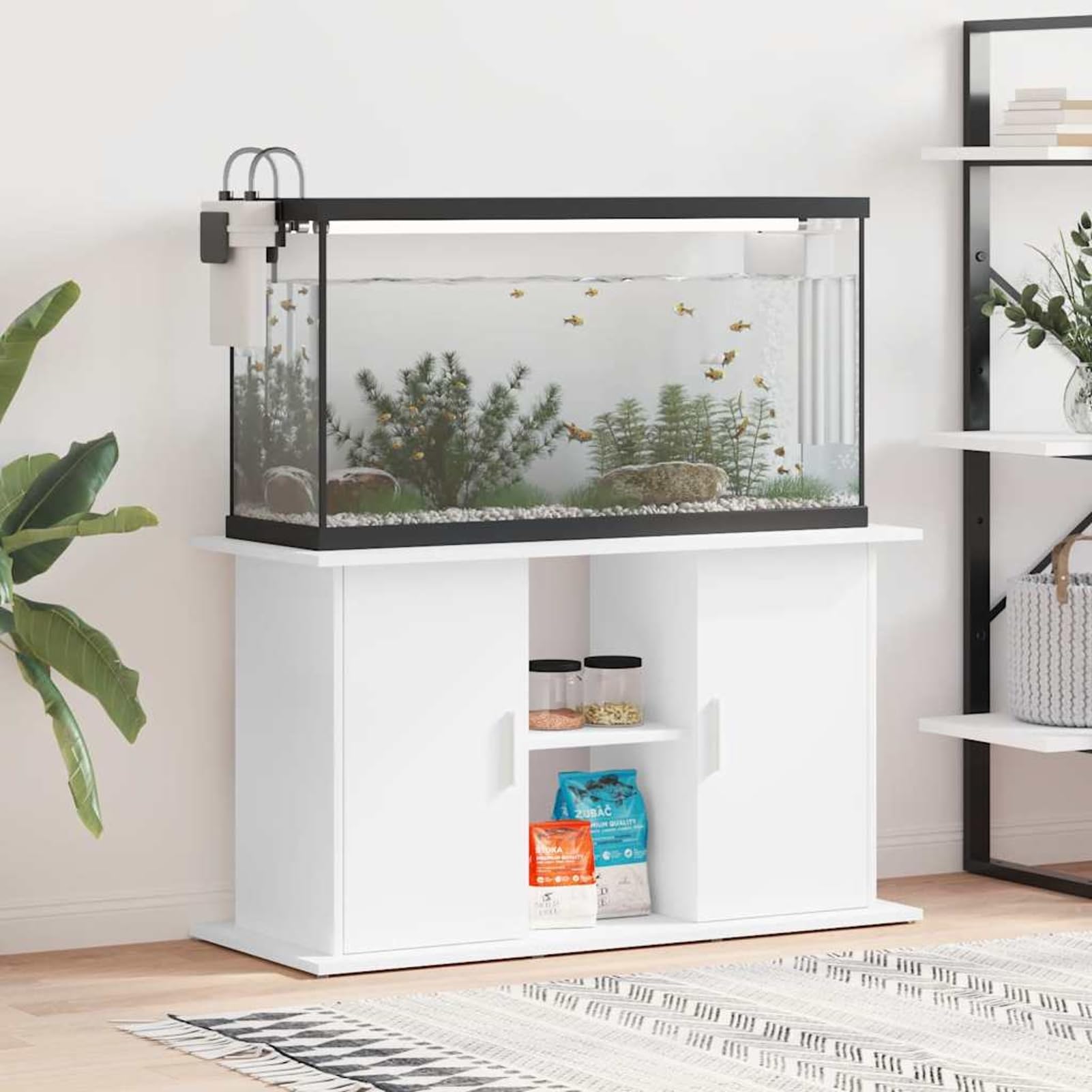 Gecheer Aquarium Stand Engineered Wood White 101x41x58cm with Storage Shelves for Fish Tank Display and Home Decoration 833607