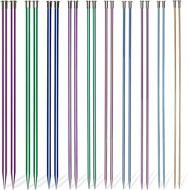 Aeelike Knitting Needles Set Beginners, 35cm Aluminium Coloured Knitting Needles, 10 Pairs Straight Single Pointed Sweater Needles Set 3mm-10mm, Extra Long Knitting Needles for Blanket Large Project