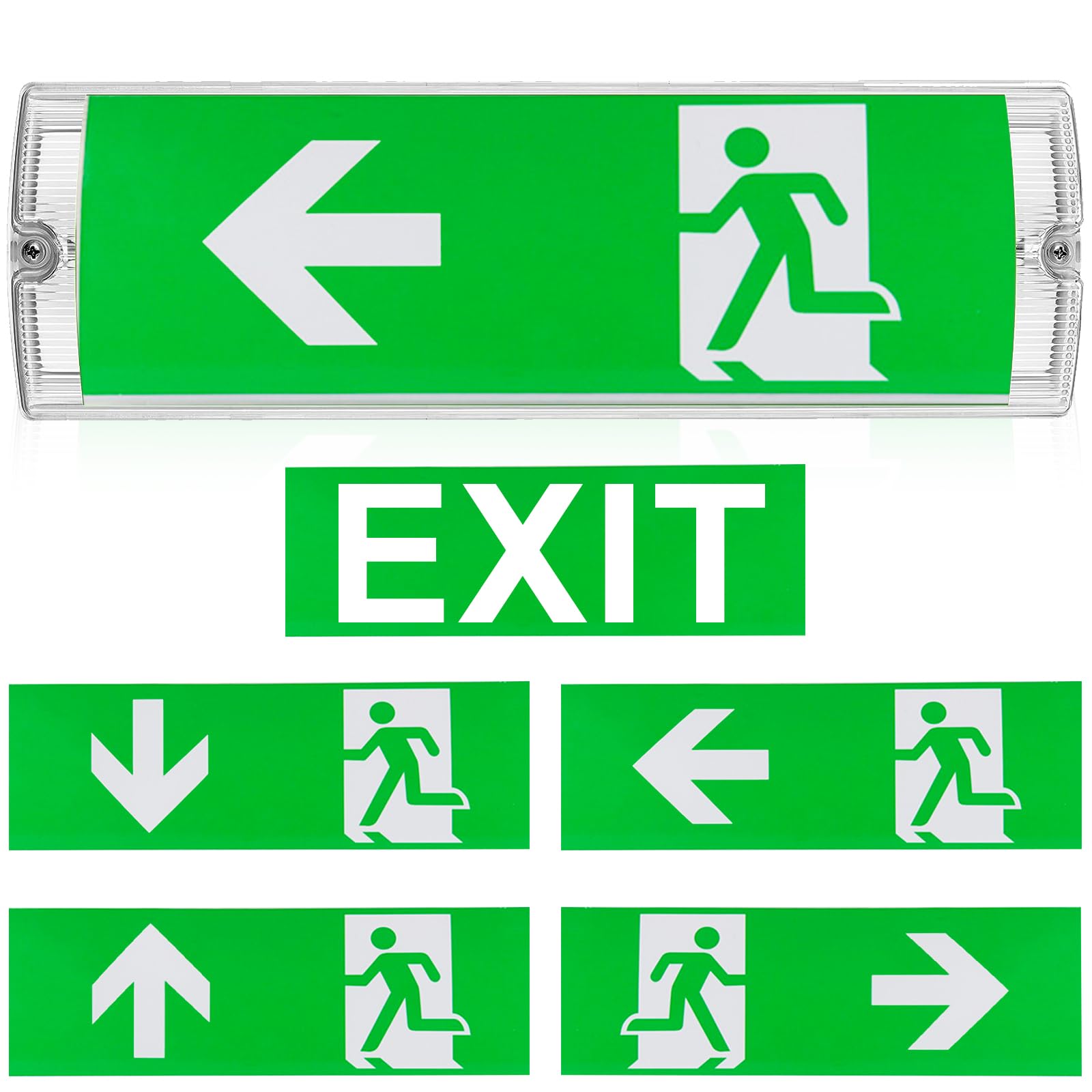 Vaileal Emergency LED Exit Sign Bulkhead: Emergency LED Fire Exit Light IP65 5W, Emerge Bulkhead Light with Legends, Outdoor Maintained & Non-Maintained