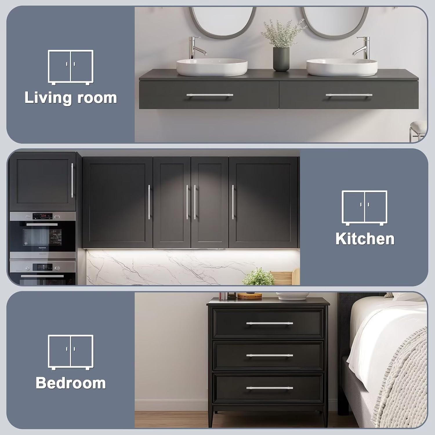 knobelite 20 Pack Hole Centers 10inch Satin Nickel Kitchen Cabinet Pulls,Stainless Steel Drawer Pulls 12.6inch Length T Bar Dresser Pull Handle