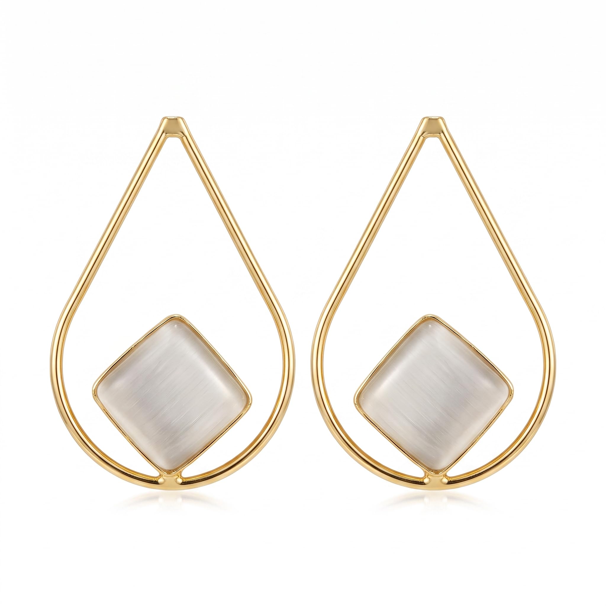 DEESHA ENTERPRISES Gold Plated Teardrop Earrings for Women | Aqua Green Cat's Eye Stone Open Drop Dangle Earrings | Lightweight Fashion Jewelry | Gift for Girls & Women-picture-22