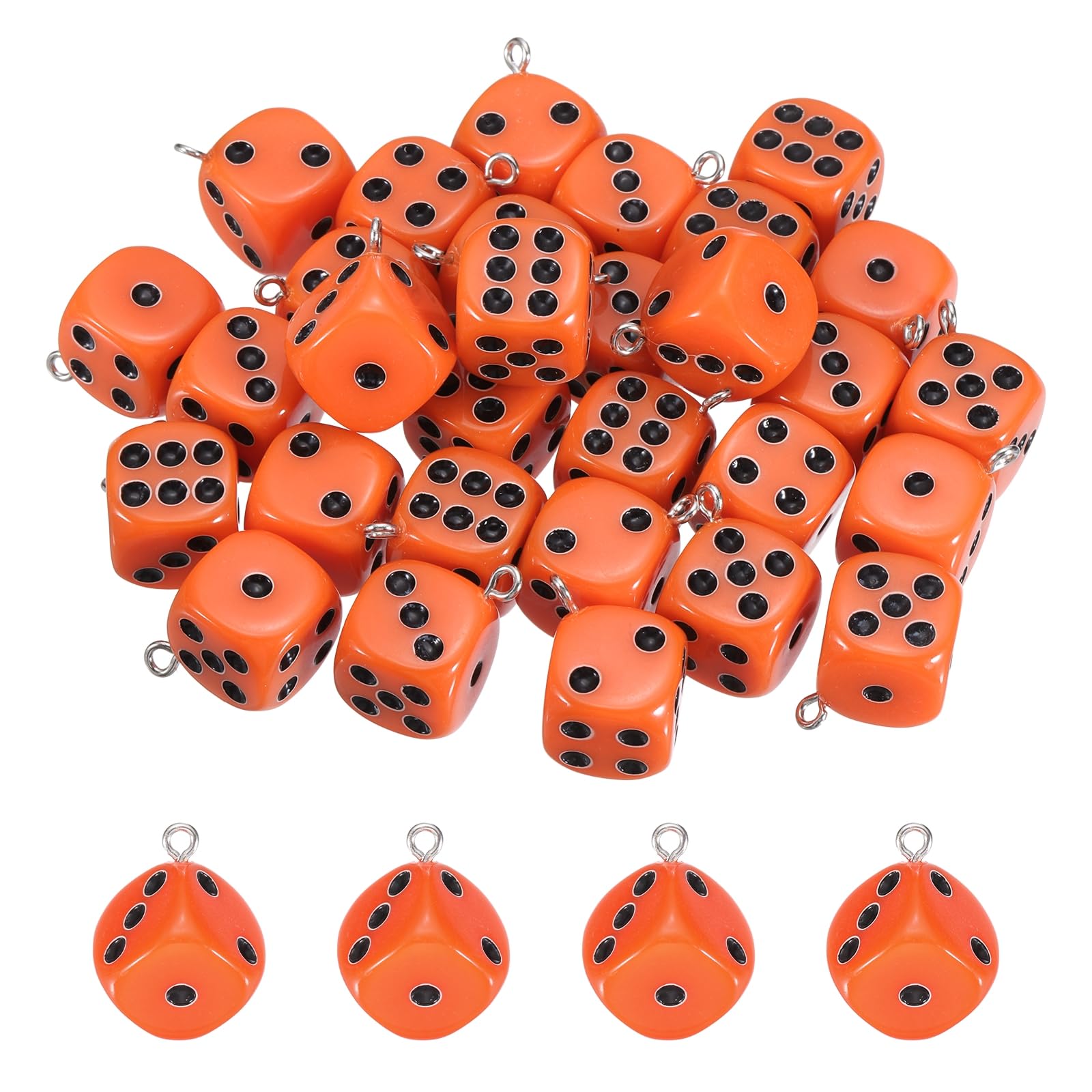 sourcing map 30 Pcs Dice Beads Charm 3D Cube Acrylic Dice Charm Pendant Fun Beads Bulk for Bracelets Jewelry Making Earrings Necklace Keychain 14mm(Orange-Red)