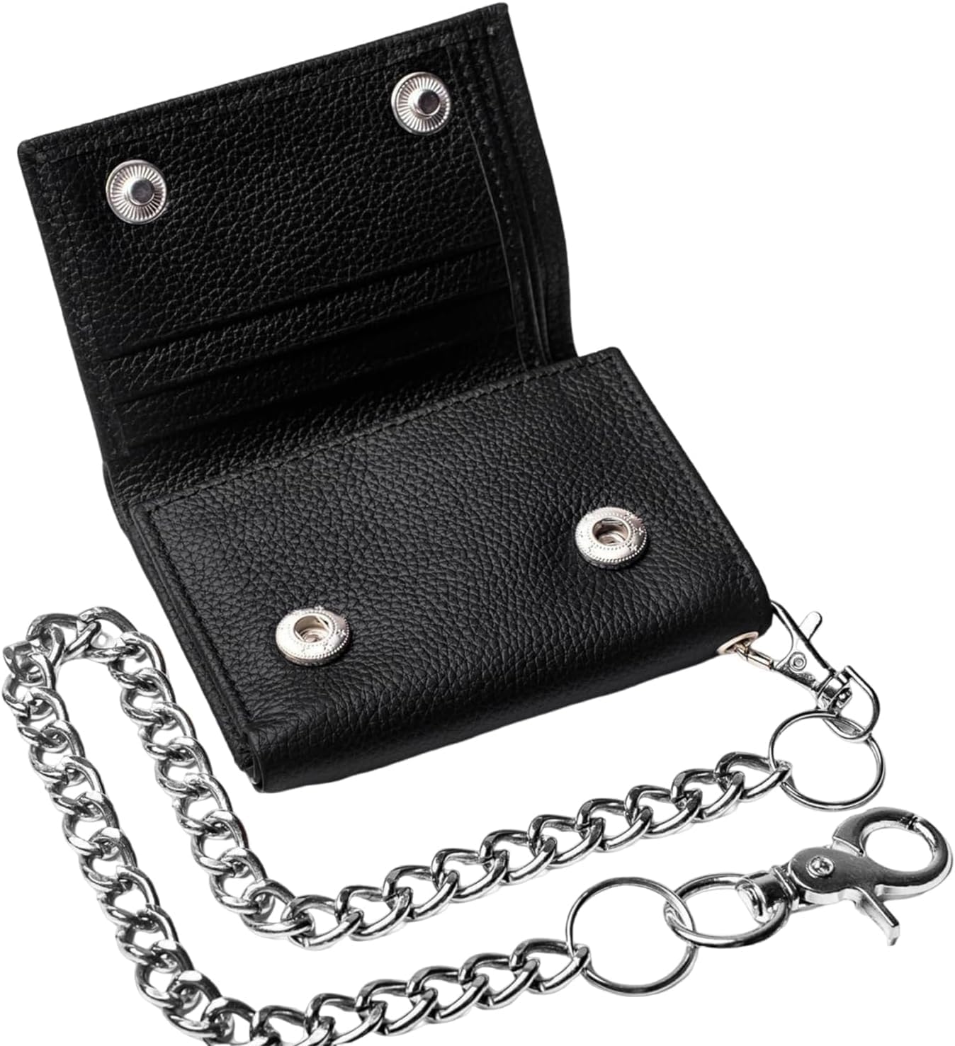 Men’s Trifold Leather Wallet with RFID Blocking – Black Genuine Leather Biker Wallet with Chain, Secure Snap Closure Design in USA New in Box