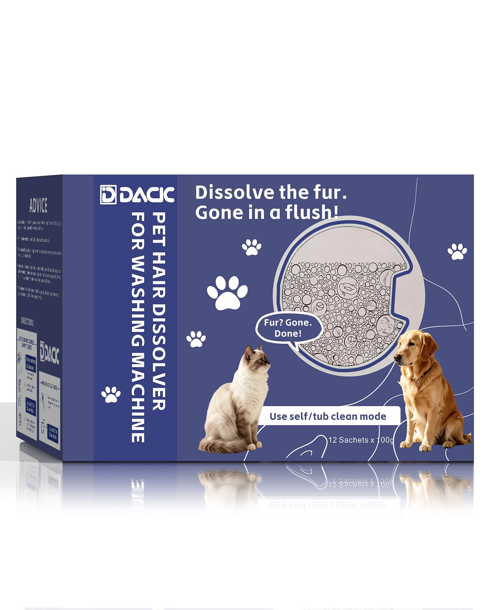 DACK Pet Hair Dissolver for Washing Machine, 12 Sachets - Pet Hair Remover for Laundry, Washing Machine Cleaner Pet Hair, Dissolves Dog &amp; Cat Hair and Fur in Washer