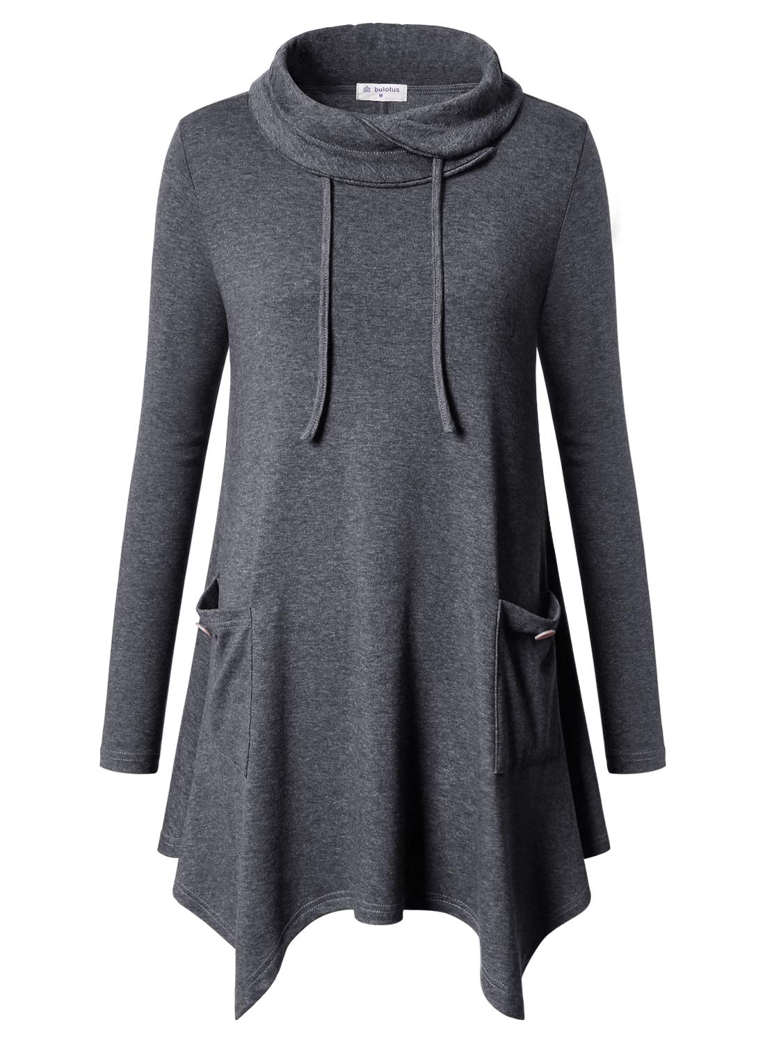 Bulotus Womens Sweaters 2025 Winter Cowl Neck Long Asymmetrical Tunic Sweaters for Leggings Holiday Vacation Tops