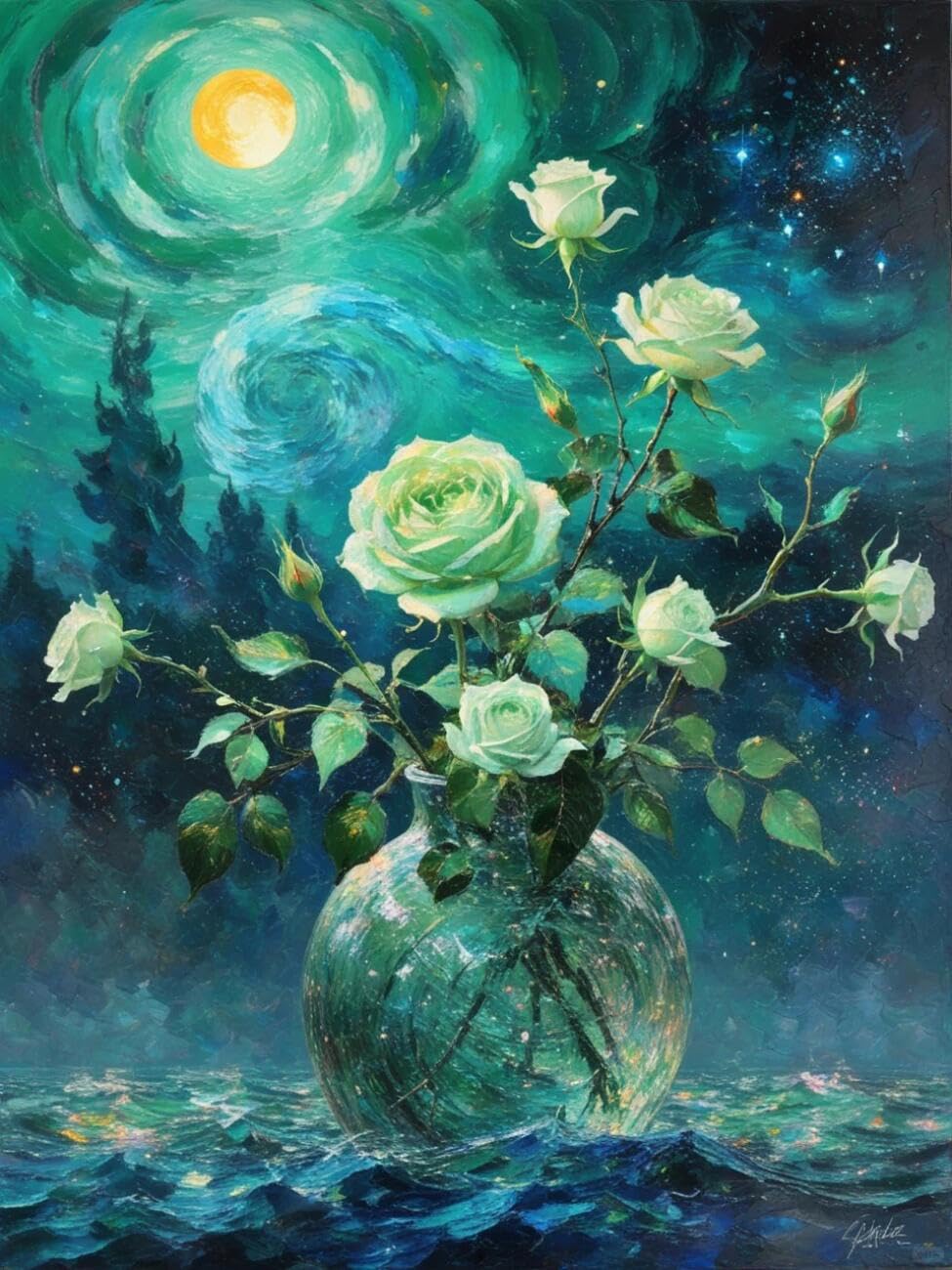 Henypt Cross Stitch Kits Fantasy Rose Flowers DIY Embroidery Kit for Beginners The Elderly with Accessories Home & Leisure/Gifts 14CT 40x50cm