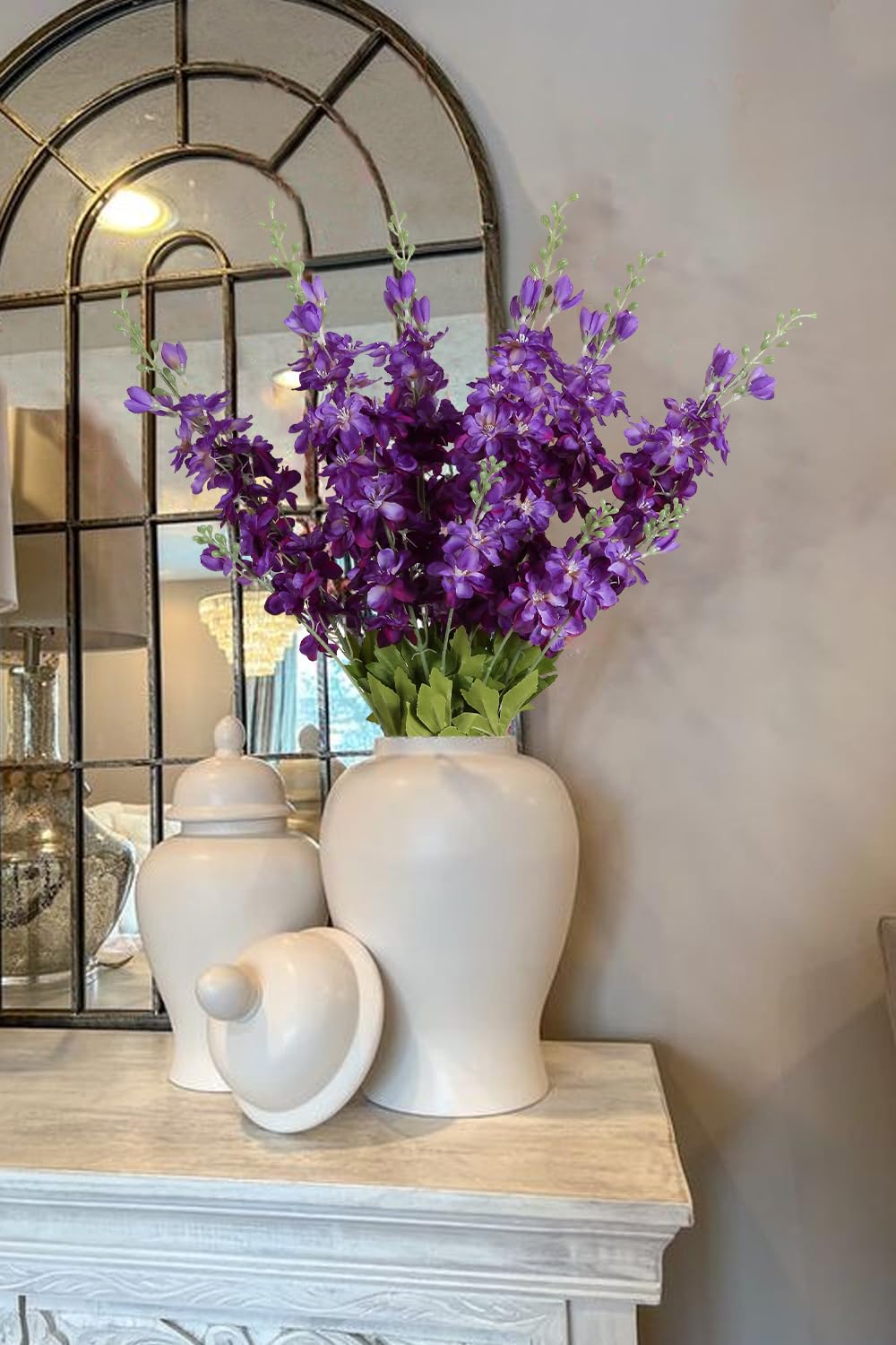 ICBOX 6 Fiori Artificiali Delphinium Viola A Stelo Lungo 75 Cm - Fiori Finti In Seta Per Matrimoni, Centrotavola E Decorazione Casa
