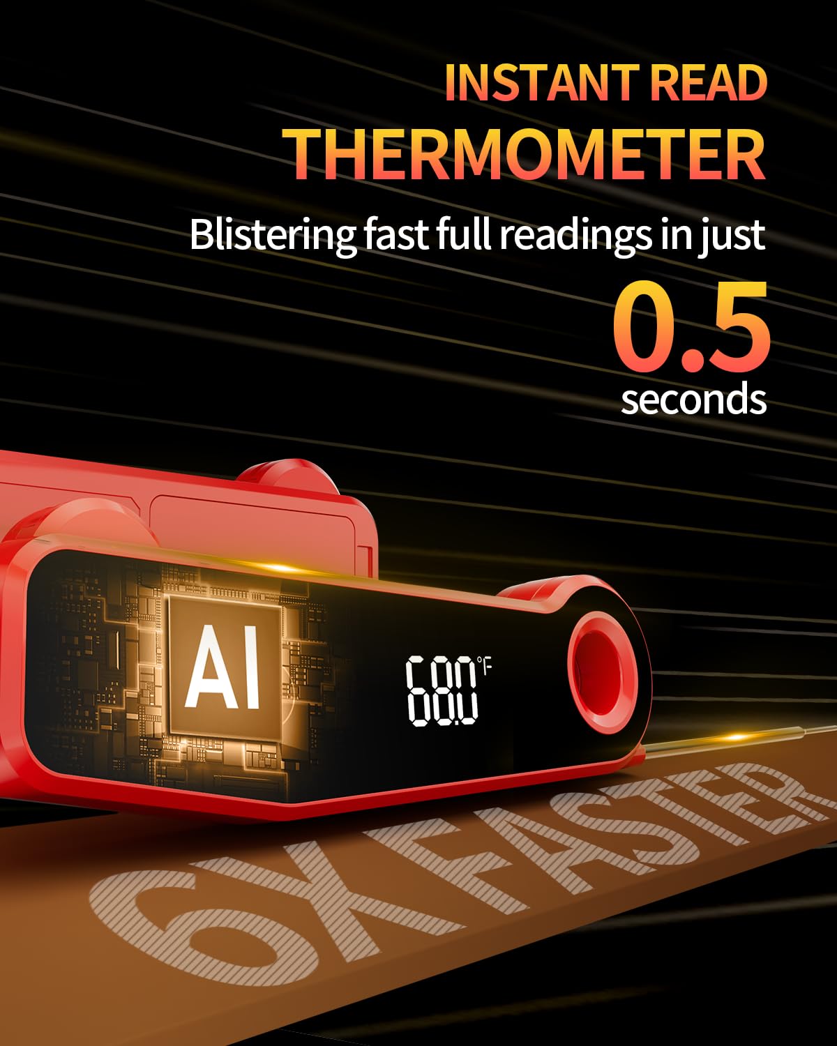 2025 Upgrade Meat Thermometer Digital for Cooking, 0.5s Instant Read Food Thermometer, ±0.5 ℉ Accuracy Kitchen Thermometer, Large LED Display, IP67 Waterproof for Grill, BBQ, Oven, Brewing, Baking