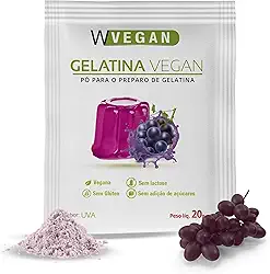 Wvegan Gelatina Vegan Sabor Uva 20g - A Primeira Gelatina Vegana do Brasil - Sem Glúten, Sem Açúcar e Sem Lactose
