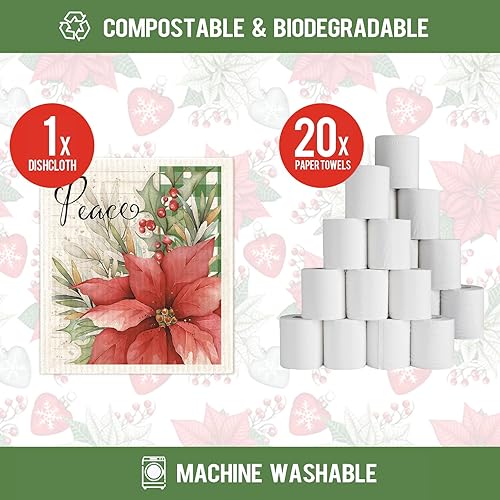 Miniatura 5 de Morigins Hope Peace Joy - Paños de cocina suecos, ecológicos, reutilizables, sostenibles, biodegradables, de esponja de celulosa, paños de limpieza