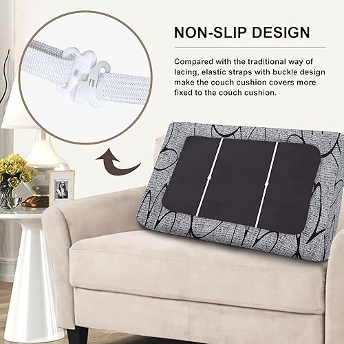 Miniatura 4 de SearchI Fundas de cojín de repuesto estampadas para sofá, con patrón elástico, lavable, protector de muebles suave con parte inferior elástica (M, 2