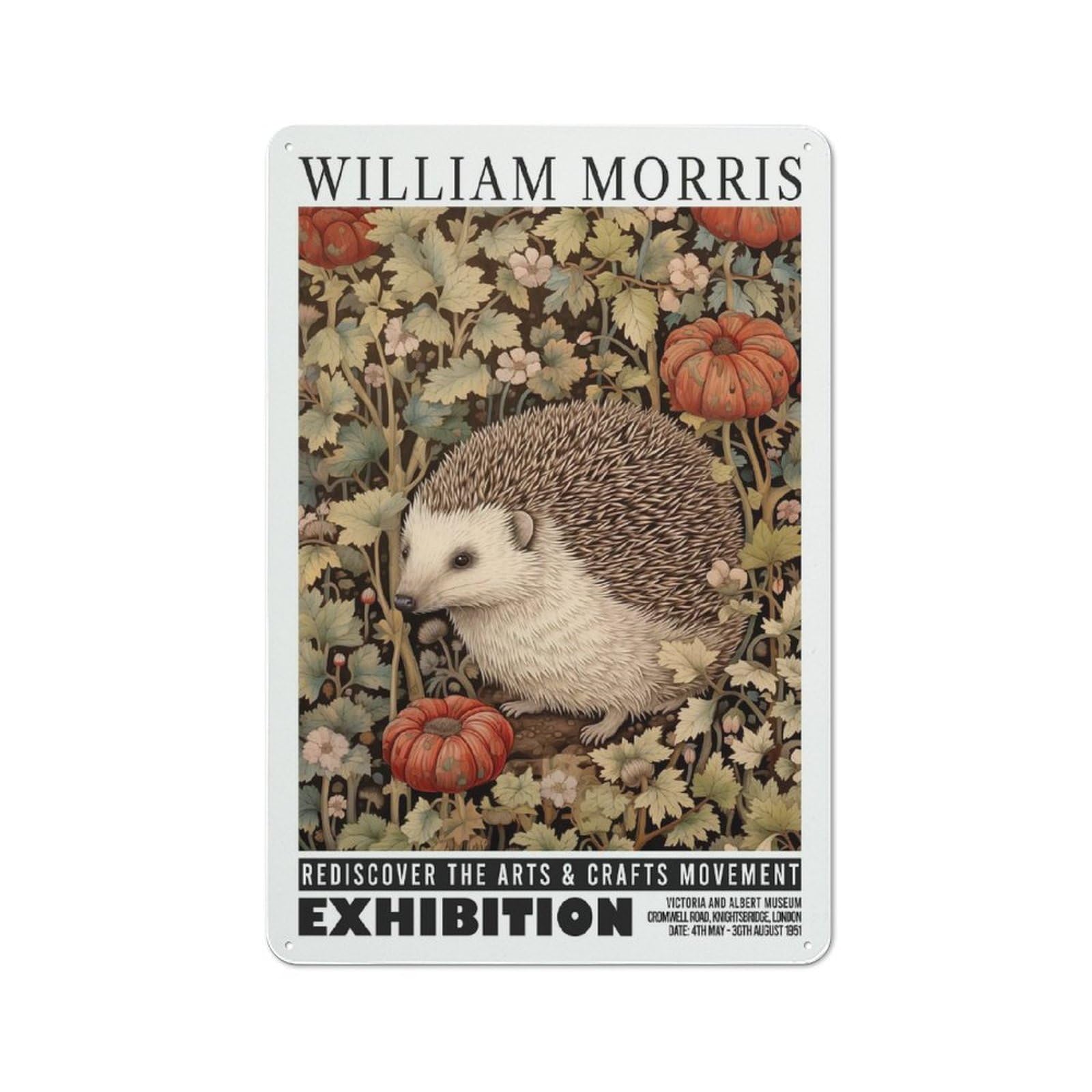 Morris Hedgehog Botanical Exhibition Understated Metal Wall Decor 30x20cm, Office Metal Sign for Office, Study, Studio Or Hallway