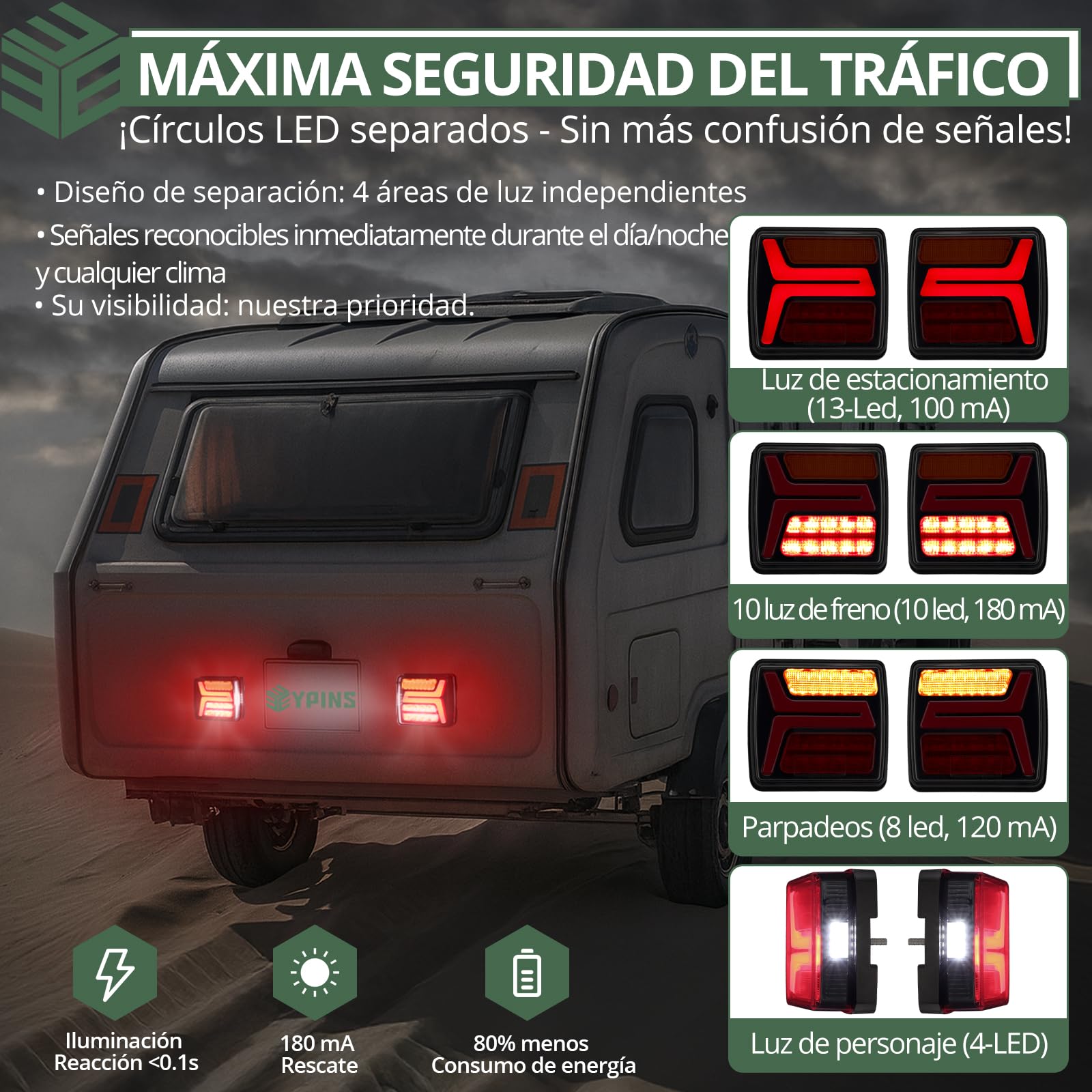 EYPINS 2X Luces Traseras para Remolque 35 LED y 7 Pines, 12V Pilotos Traseros IP67, Instalación fija con Cable 10m, Luz de Freno, Intermitente e Iluminación de Matrícula, Turismos,Camiones,Caravanas