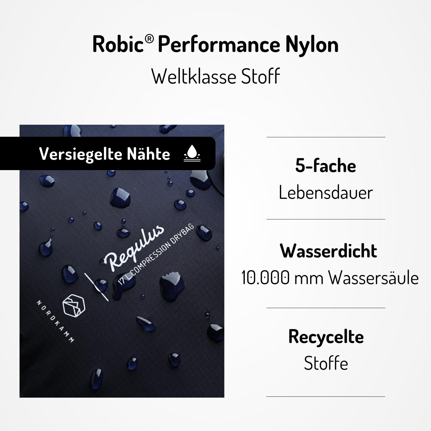 NORDKAMM® - 17L Kompressionssack für Schlafsack, ultraleichter Dry Bag mit Ventil, Vakuumbeutel, Drybag, Packsack wasserdicht, Schlafsack Hülle wasserdicht (17L - Blue - Navy Blazer)