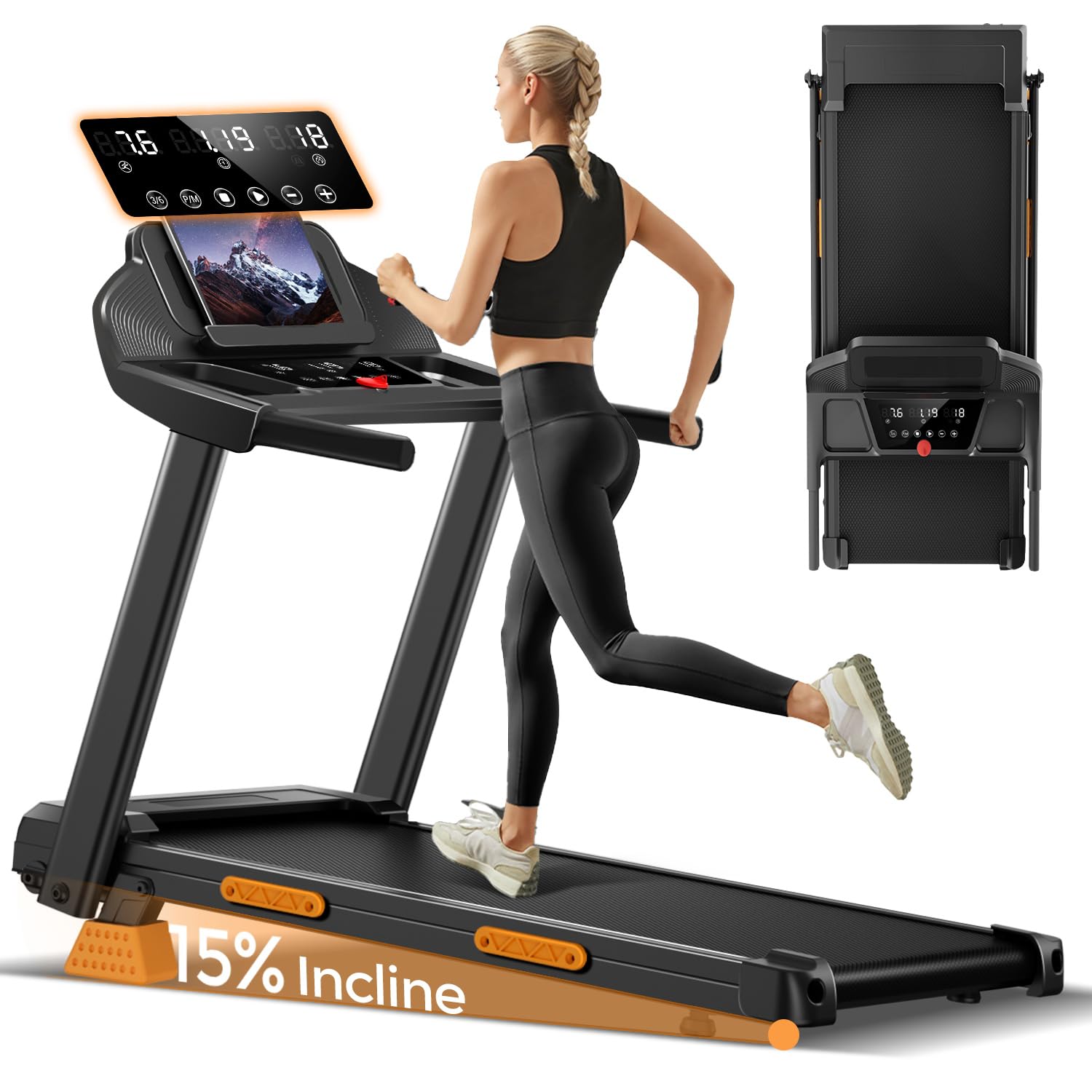 LONTEK Laufband für Zuhause mit Steigung 15% | Laufbänder 12KM/H, Treadmill for Home mit Handgriff, Max Belastung 136KG