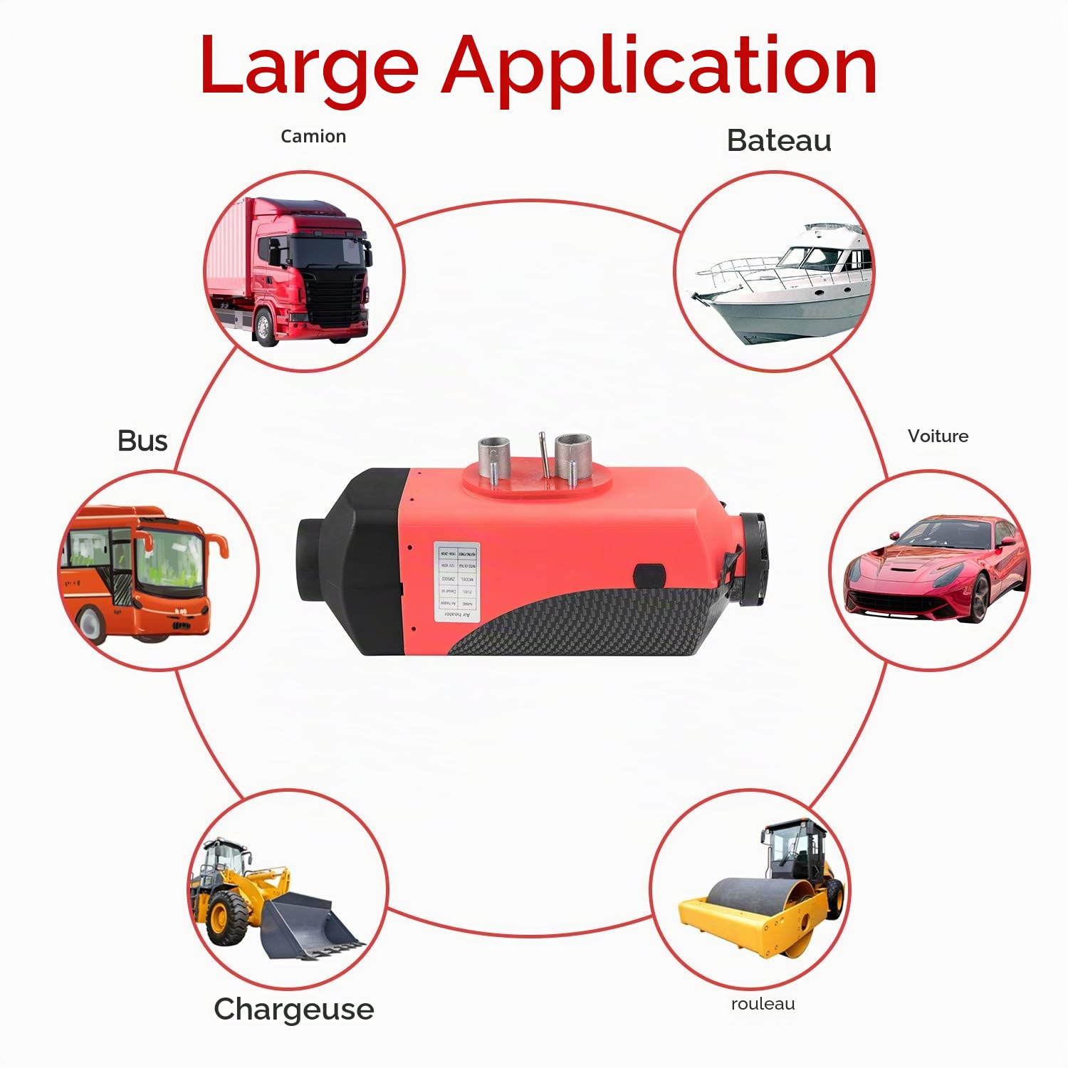 1 INCHHOME Chauffe-air diesel 2KW / 5KW / 8KW Chauffage de stationnement de camion de bateau de voiture 12V avec interrupteur LCD (Carbon Fibre Red, Nouvelle télécommande 2kw)