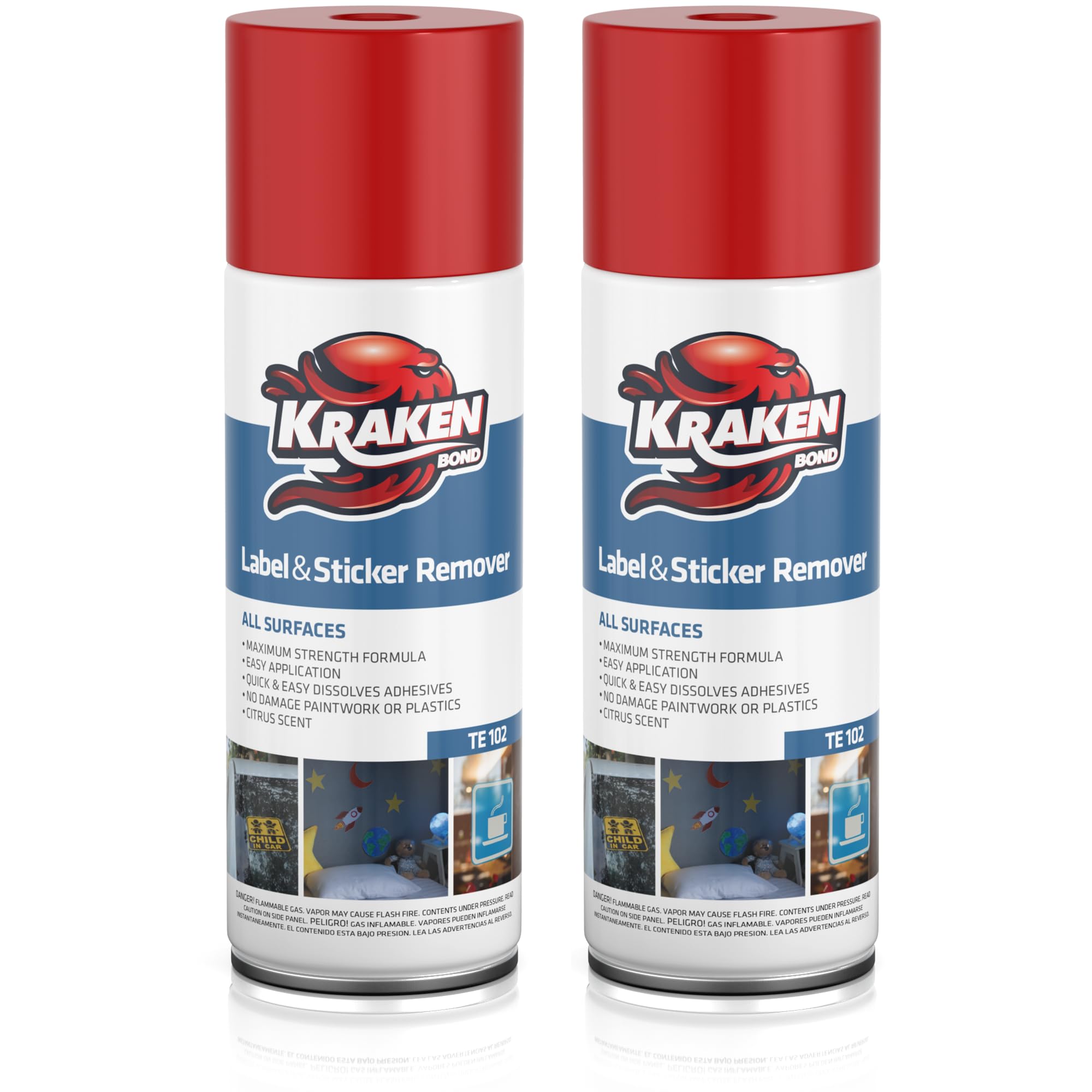 KRAKEN BOND Label & Sticker Remover Spray - (2x6.7oz) Quick-Dissolve Adhesive Remover Spray with Citrus Scent, Removes Tar, Tape & Bumper Stickers on Multiple Surfaces, No Damage to Paint, 2 Pack