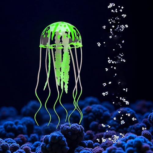 4-Pack Silicone Fluorescent Aquarium Plants & Decor - Realistic Jellyfish, Mushrooms for All Fish Tanks, Essential Decorations
