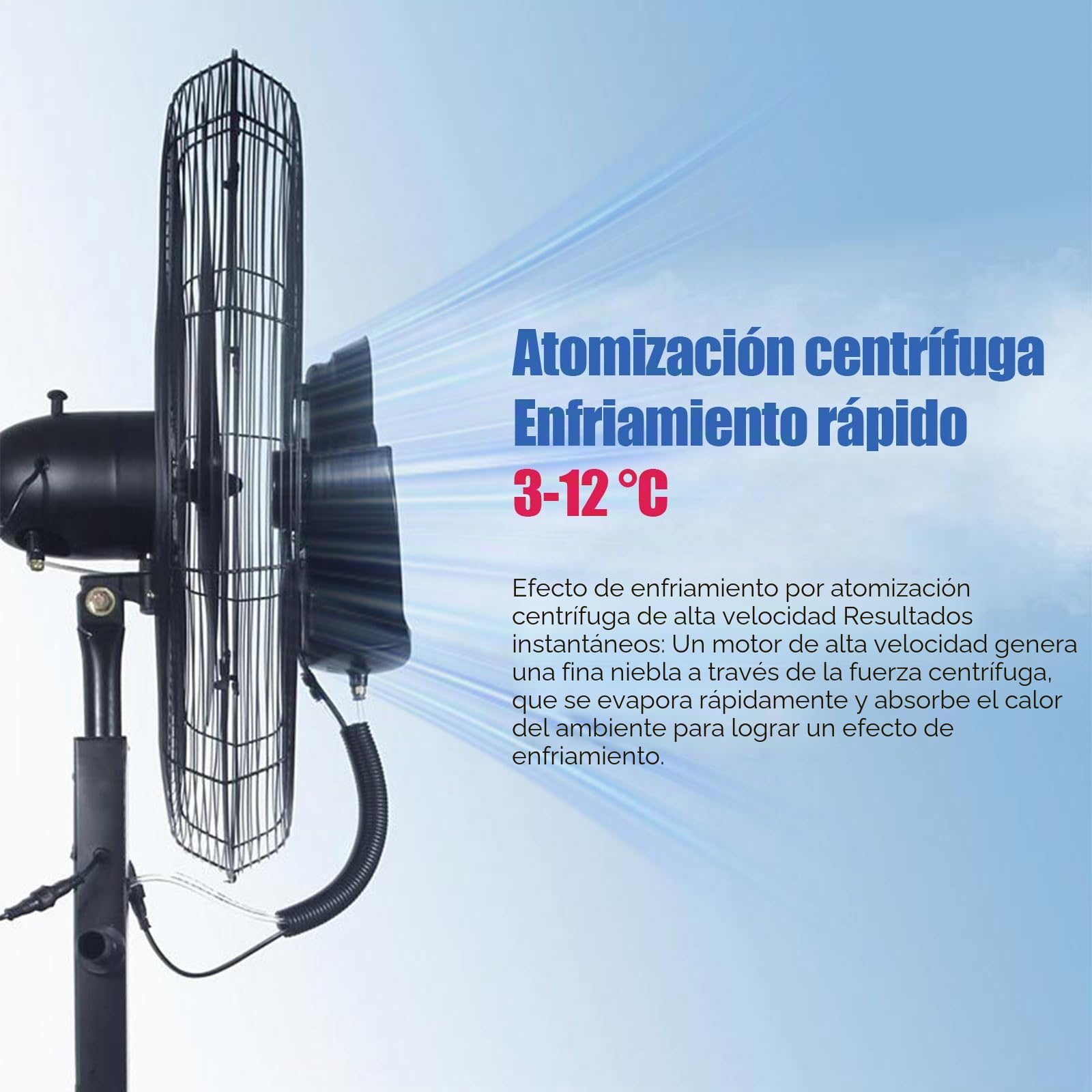 Ventilador Nebulizador de Pie con Depósito de 42L, Ventilador Enfriador con Tanque de Agua, 3 Velocidades, Regulable en Altura, Apto para Jardín, Terraza, Bares y Restaurantes.