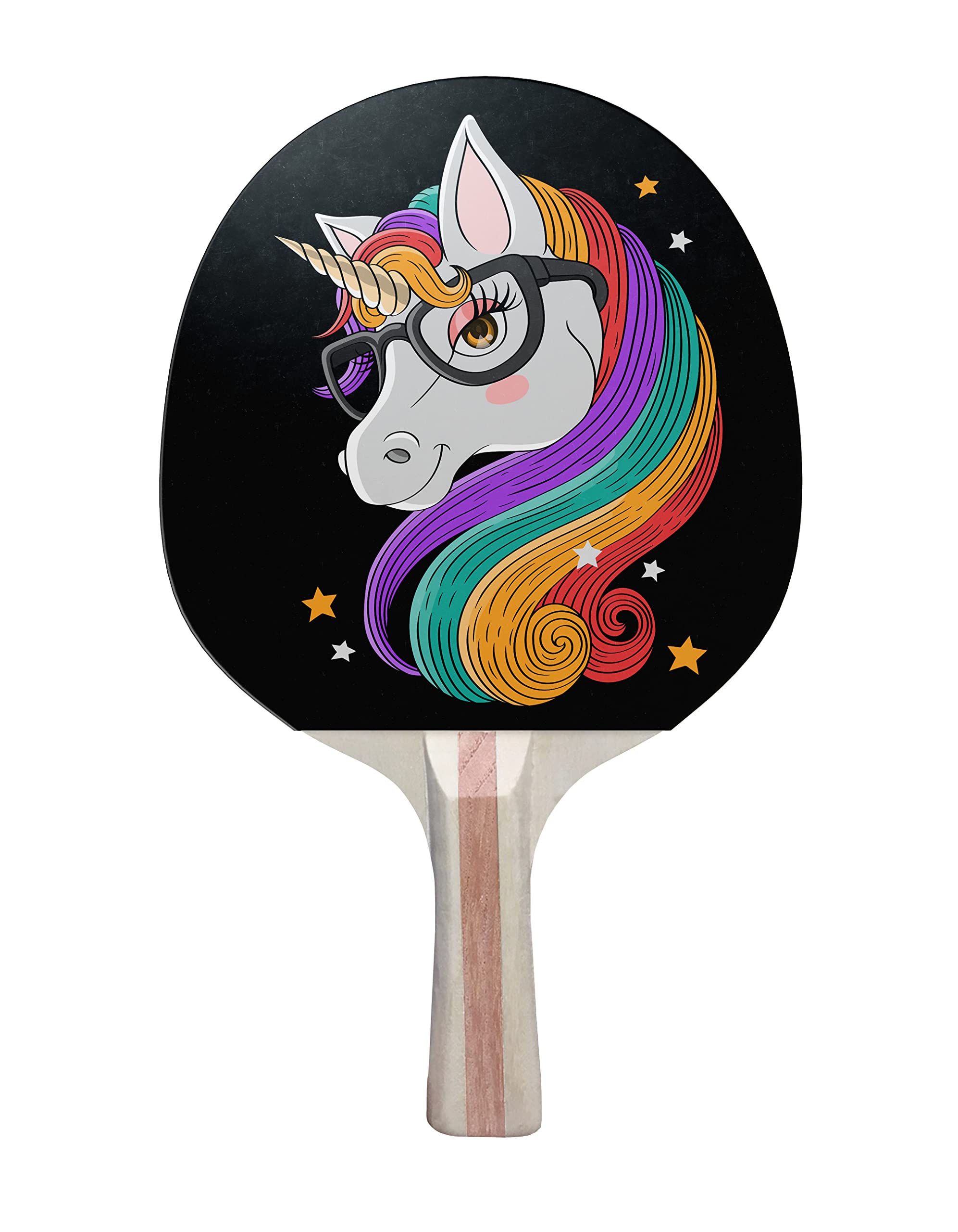 TigerTail Sports Cute Unicorn Colorful Design Ping Pong Paddle, Premium 5 Ply Table Tennis Racket (Red on Back)