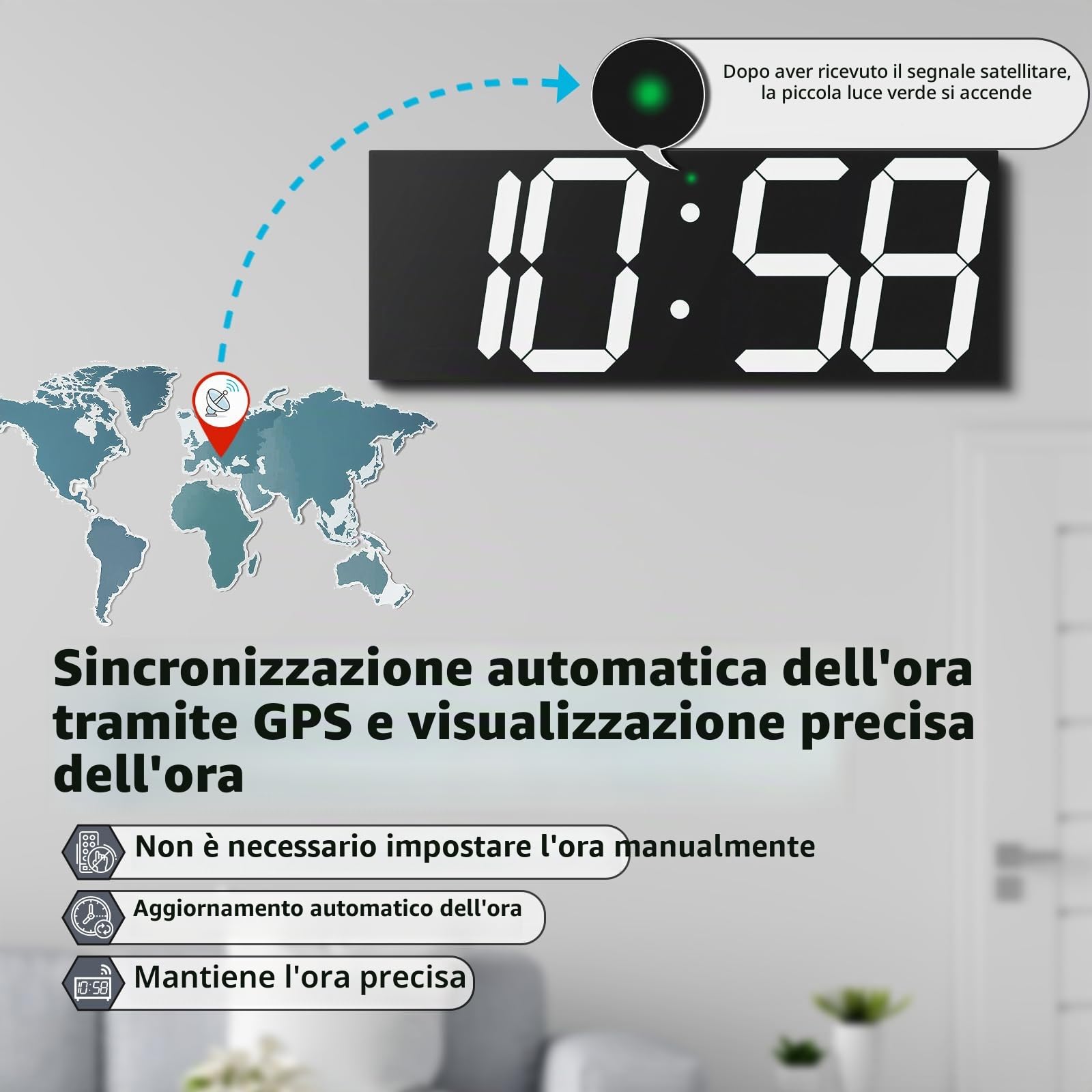 CHKOSDA Orologio da parete digitale automic, 47 cm, orologio digitale a LED con ampio display, orologio da parete multifunzione con sveglia e timer, sincronizzazione automatica dell'ora con luminosità
