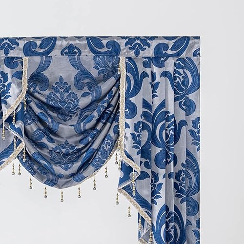 Miniatura 2 de NAPEARL Cenefa de cascada para ventanas, cenefa de damasco para sala de estar con cuentas, cenefa de cortina jacquard para ventanas (1 cenefa beige,
