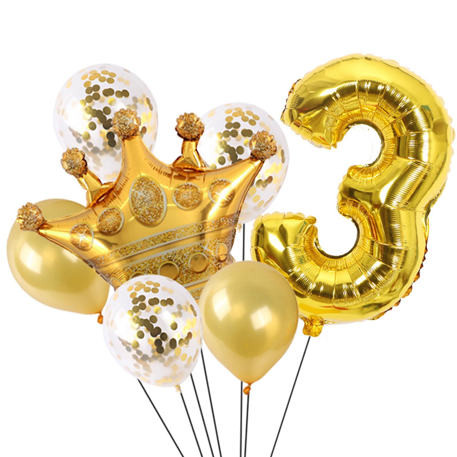 iTellker Gold Number 3 Balloon, Big Gold Crown Foil Number Balloons set, 32 Inch Number Balloon 3 for 3rd Birthday Party Anniversary Decorations Party Supplies (7pcs)(Number 3)