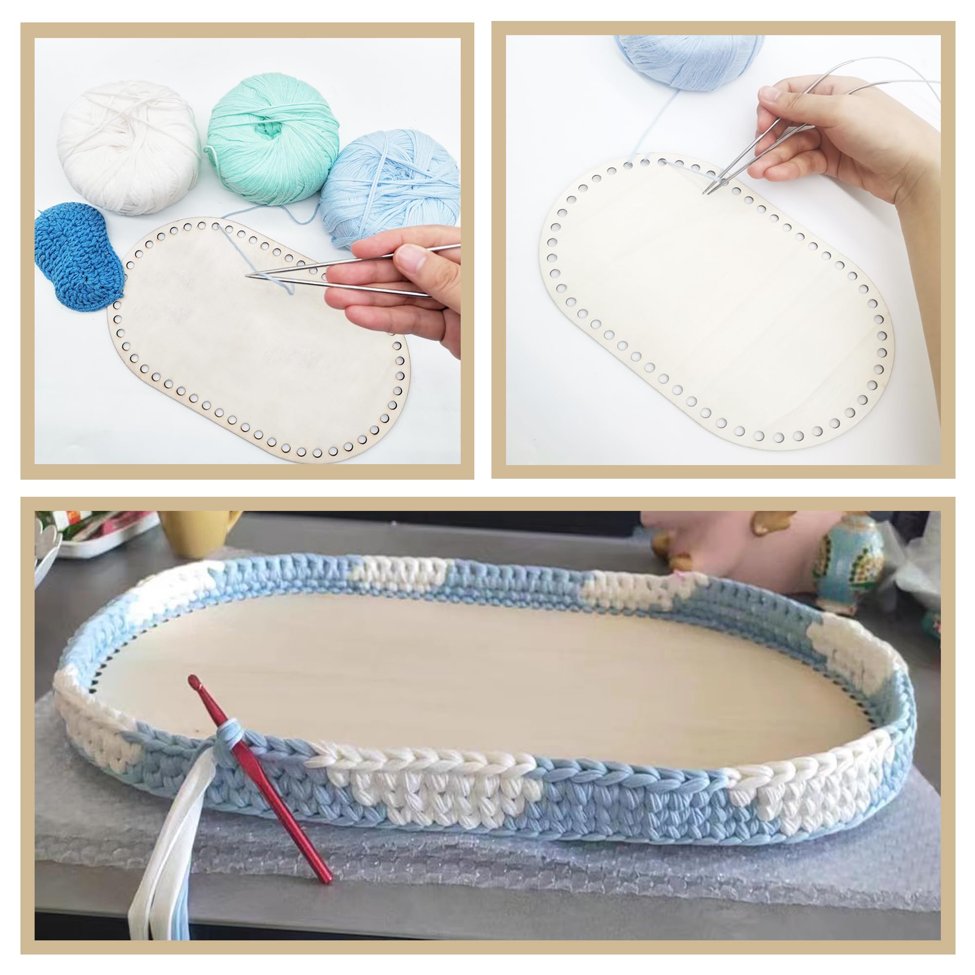 6 Basi In Legno Per Uncinetto - Forme Cuore, Tondo E Stella, 10x10 Cm, Per Cesti Fai Da Te - Foto 5