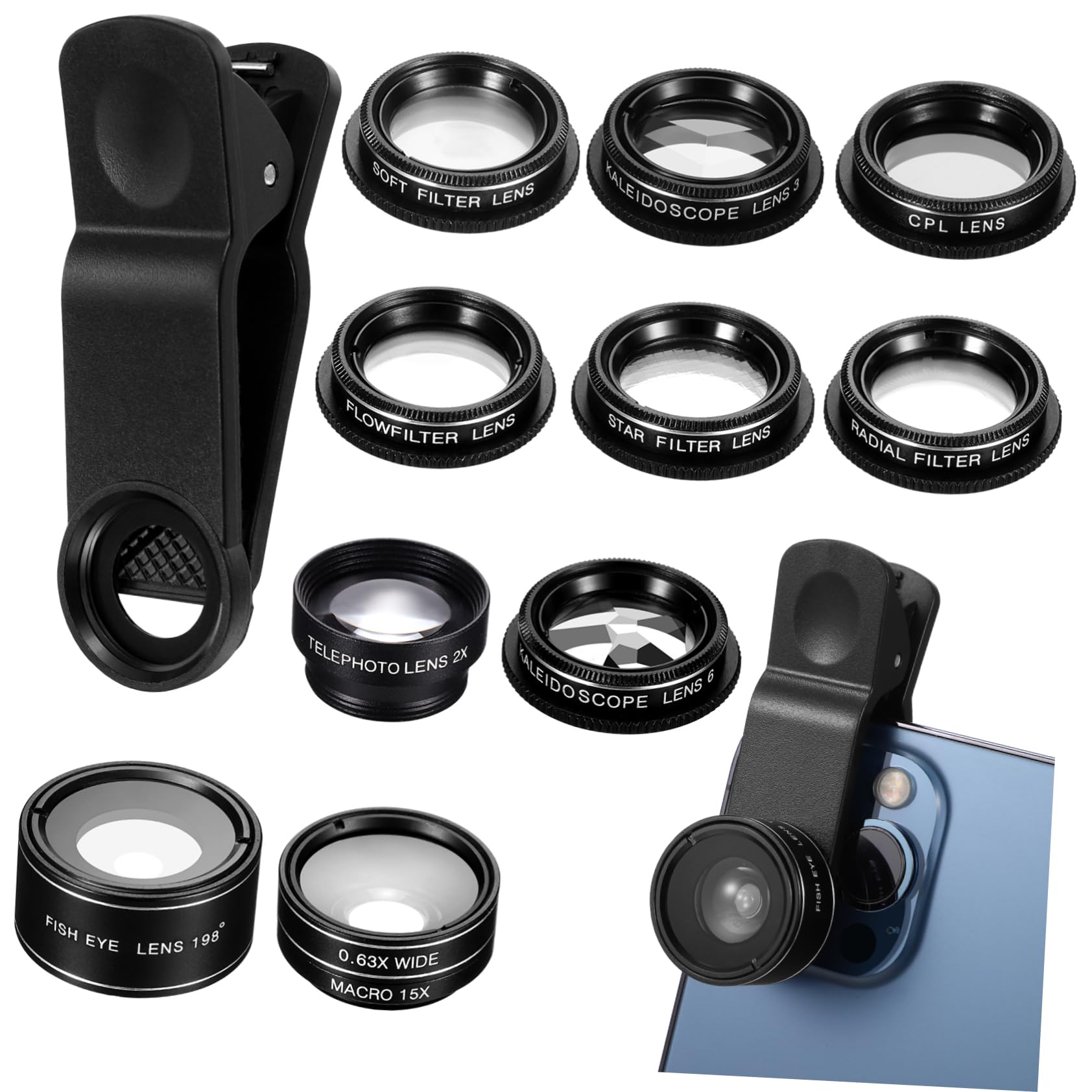 GRIRIW 1Set Mobile Phone Lens Camera Kit Multifunctional with Wide Angle Telephoto Macro and More Compatible with Smartphones and Cameras