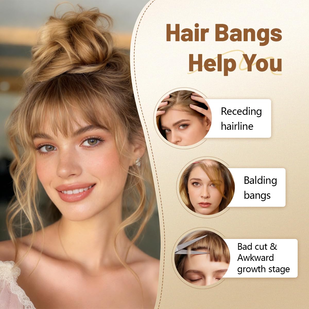 Clip On Bangs Real Human Hair Honey Blonde Lightweight Natural Fringe with Side Strands, Easy Secure Clips, Perfect for Quick Makeover