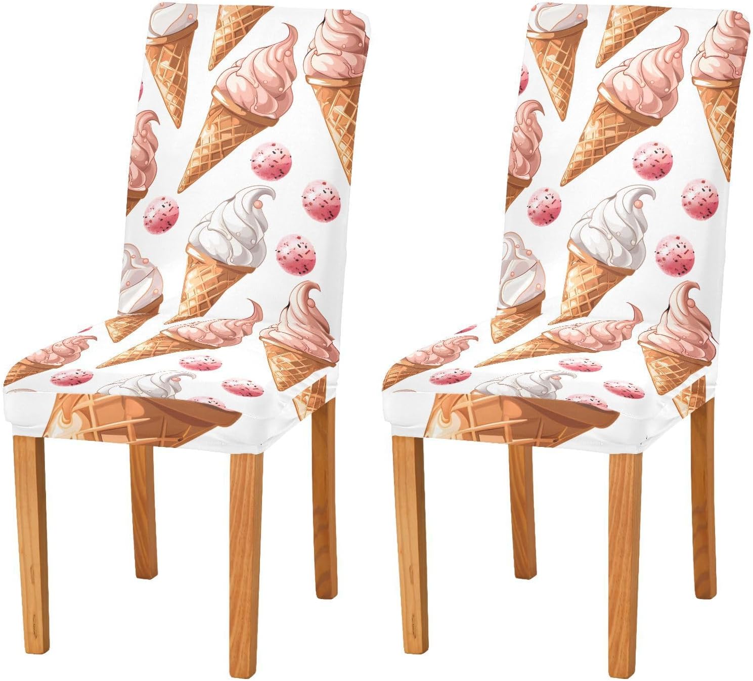 ALAZA Chair Covers for Dining Room, Cartoon Ice Cream Cones Pattern Stretch Chair Cover Sets Chair Protector Removable Washable for Ktichen Restaurant Hotel
