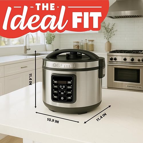 Miniatura 9 de Gourmia Olla arrocera  Capacidad de 5 cuartos de galón, 20 tazas cocidas, 10 tazas sin cocinar, controles digitales, 6 preajustes de cocción, olla