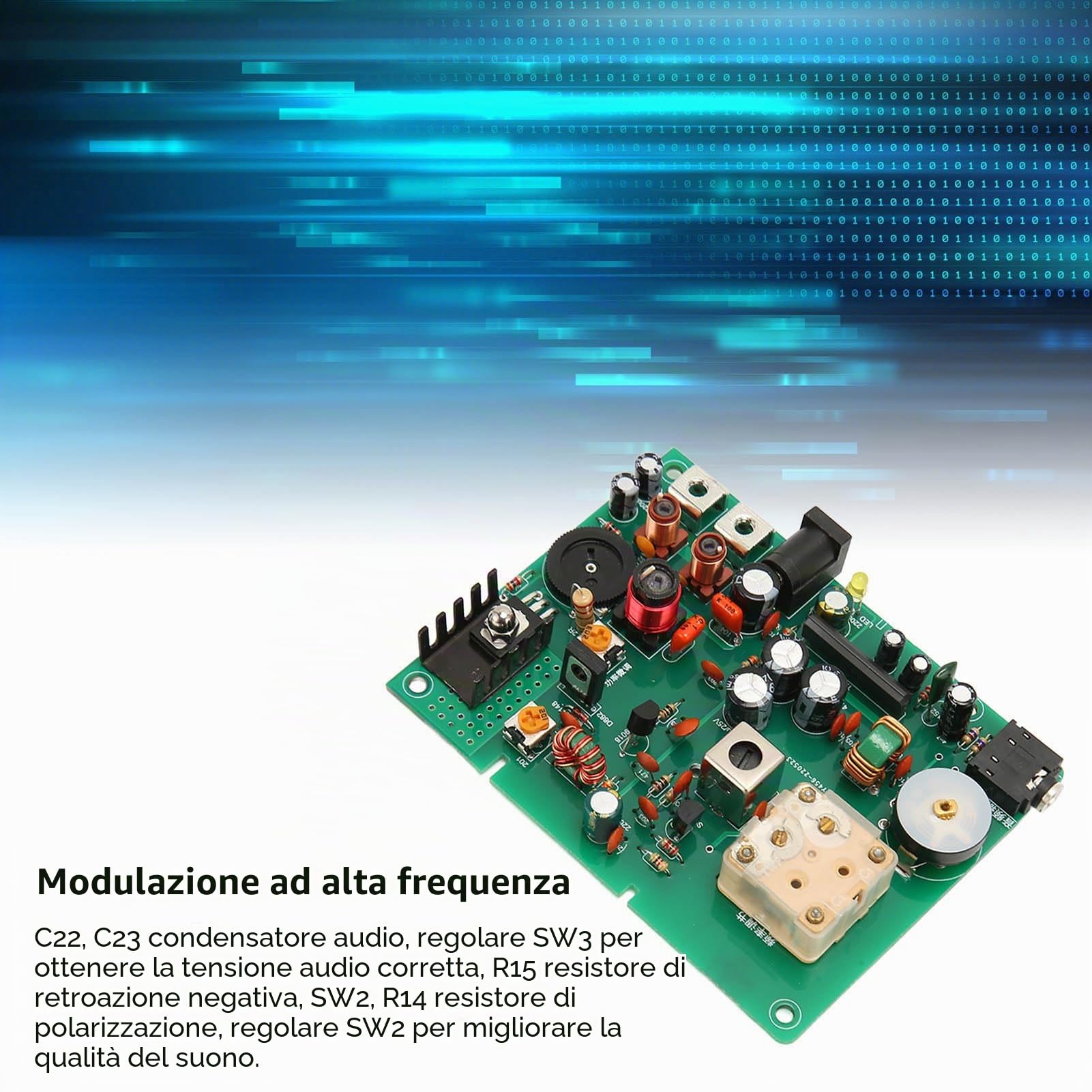 Kit Trasmettitore AM, Trasmettitore Radio a Onde Medie Regolabile 530‑1600 KHZ Fai da Te per Esperimenti Scolastici, 20‑500 MW, da 2‑5 M, Ingressoda 3,5 Mm, Materiale PCB