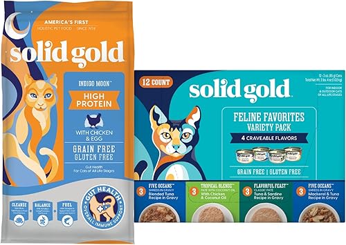 Solid Gold Indigo Moon - Alimento seco para gatos con probióticos digestivos para gatos, sin granos ni gluten, alto en proteínas, 3 libras, paquete