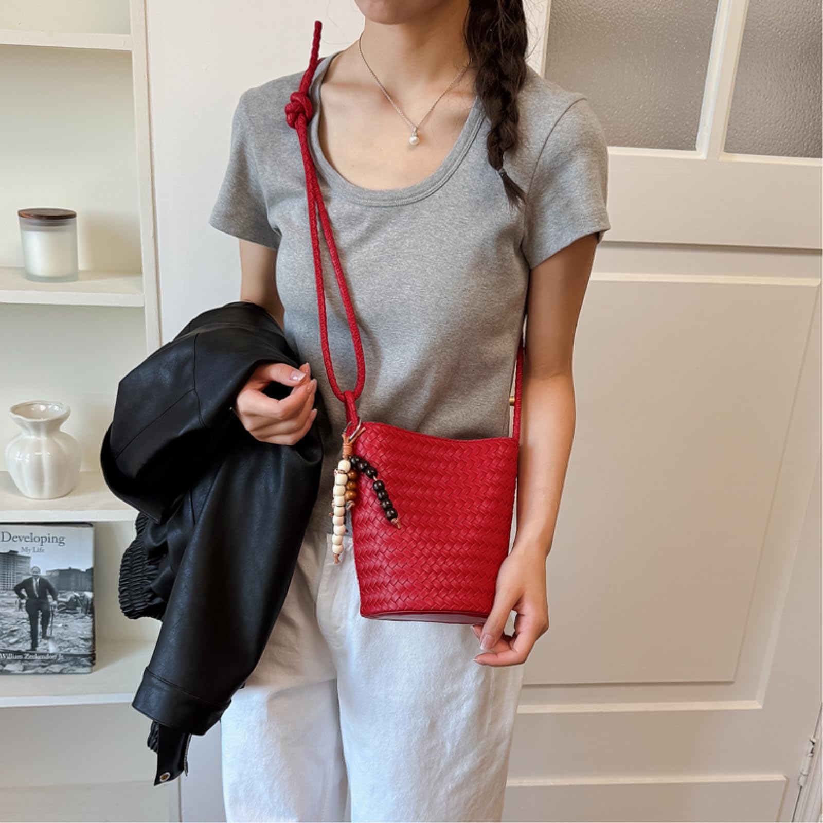 Borsa Tracolla Moda Tessuto Secchio Donne Pu Cuoio Cesto Borse A Spalla Singola Portatile della Signora-Green