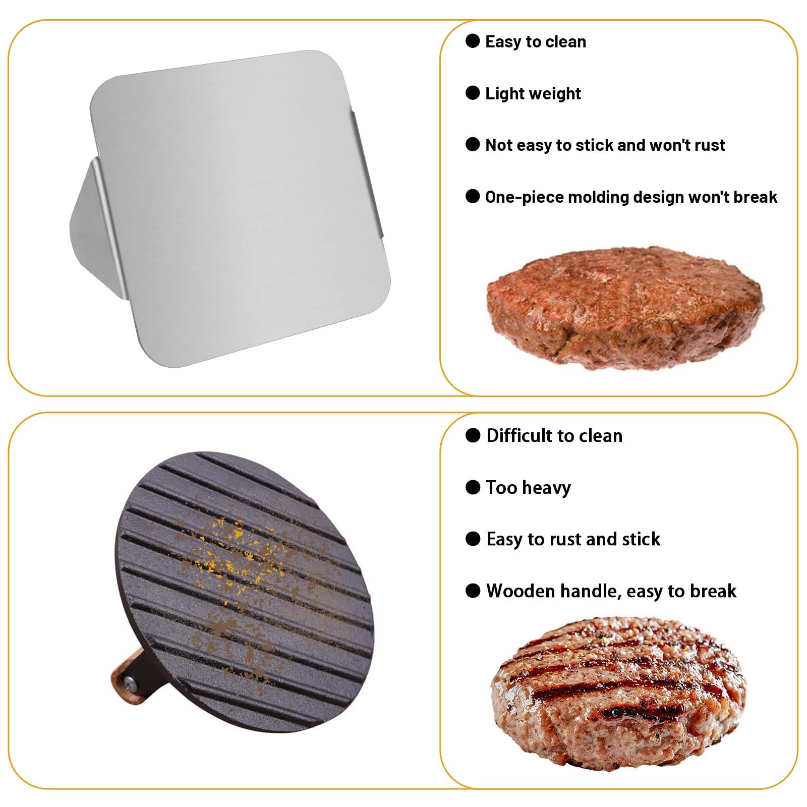 Pressa Per Hamburger In Acciaio Inox - Smash Burger Professionale Da 5,5 Pollici | Per Barbecue E Cucina