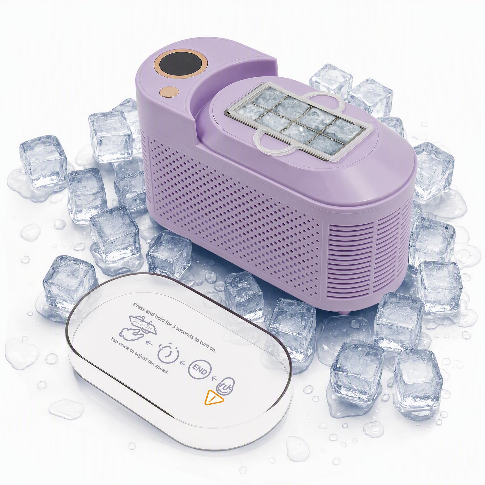 Portable Small Ice Maker,12V Compact Mini Ice Maker,Mini Ice Cube Maker Countertop for Home Kitchens,Outdoor Spaces,Camping Places,RV (Purple)