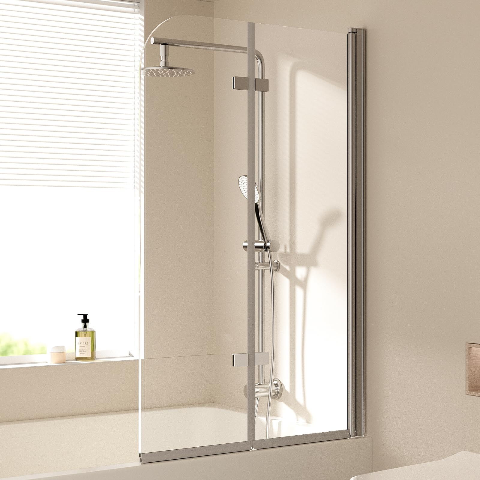 EMKE Mampara de ducha para bañera, 100 x 140 cm, accesorio plegable de 2 piezas, mampara de ducha para bañera, pared plegable de 6 mm, cristal de seguridad