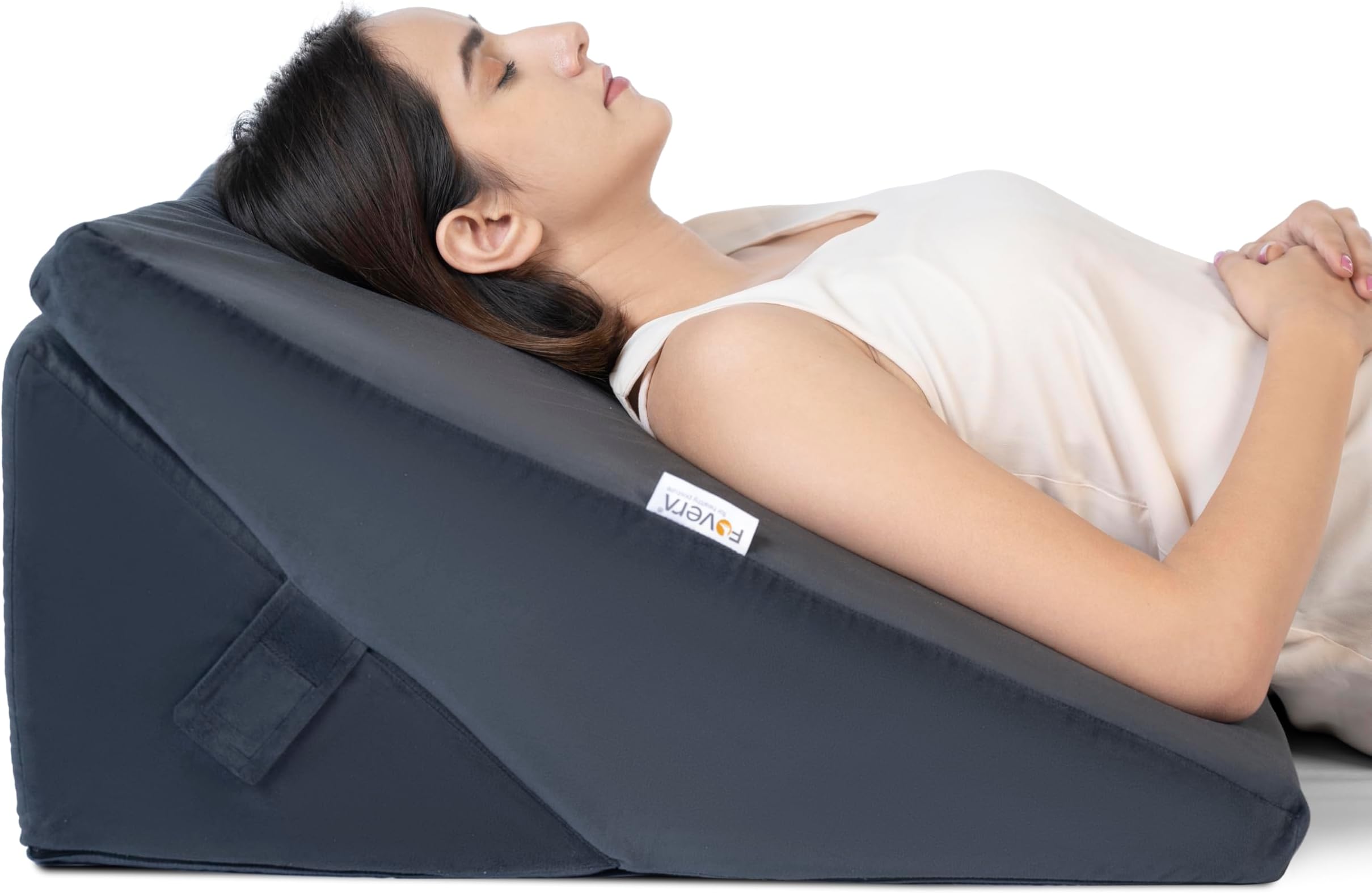FOVERA Wedge Pillow for Back Support, Adjustable Memory Foam Bed Wedge Pillow for Sleeping, Acid Reflux, GERD, Snoring, Pregnancy, Post-Surgical Recovery (Velvet Dark Grey, XL - 24x24x12 Inch)