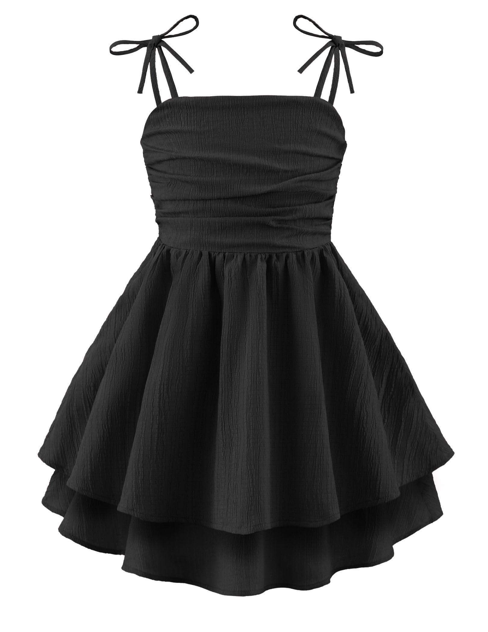 Arshiner Girls Summer Spaghetti Strap Dresses Flowy Tiered Ruched Smocked Back Casual Beach Midi Sundress