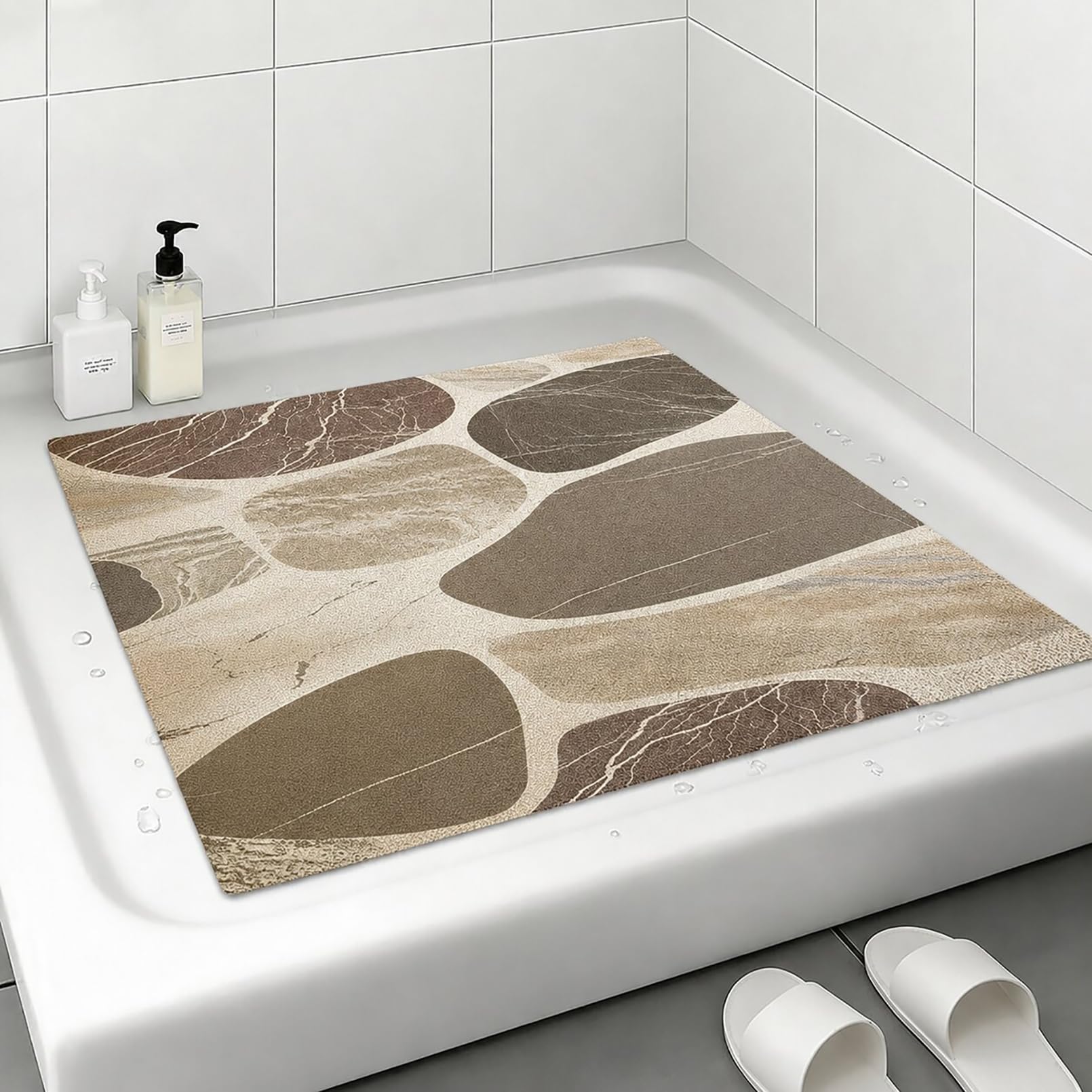 Duschmatte rutschfest 80x80 cm Duscheinlage rutschfest Steinmuster Antirutschmatte dusche für Modern Badezimmer Weiches Komfortables PVC,Hohe Wasserdurchlässigkeit