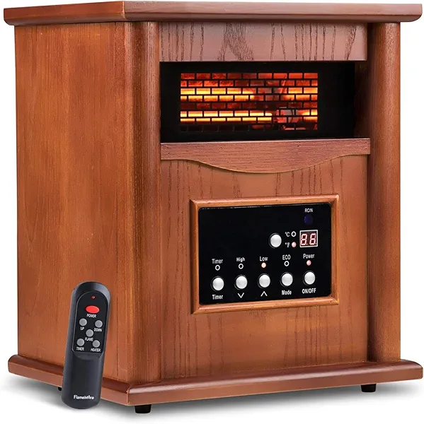 LifePlus Electric Infrared Space Heaters for Indoor Room Use, 1500W Box Space Heater with Wood Frame, Remote Control and Timer, Multiple Security Protections, Nice for Living Room Home Office
